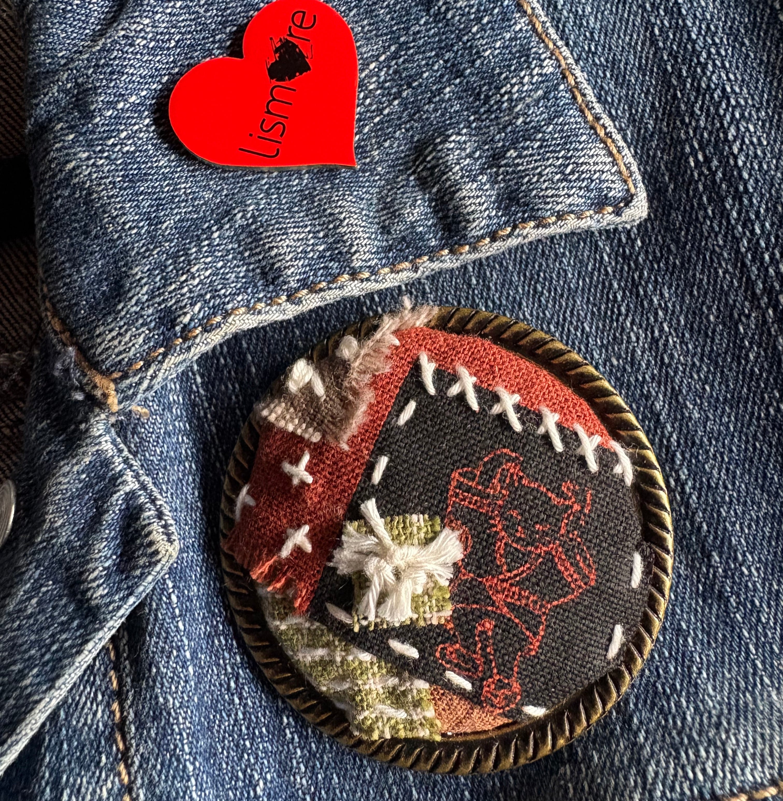 Hand stitched Boro inspired brooch