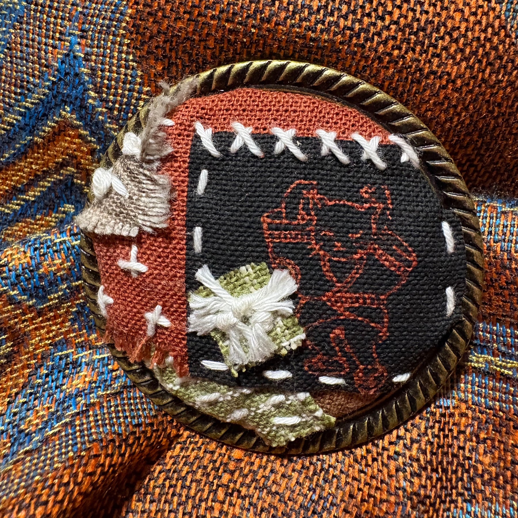 Hand stitched Boro inspired brooch