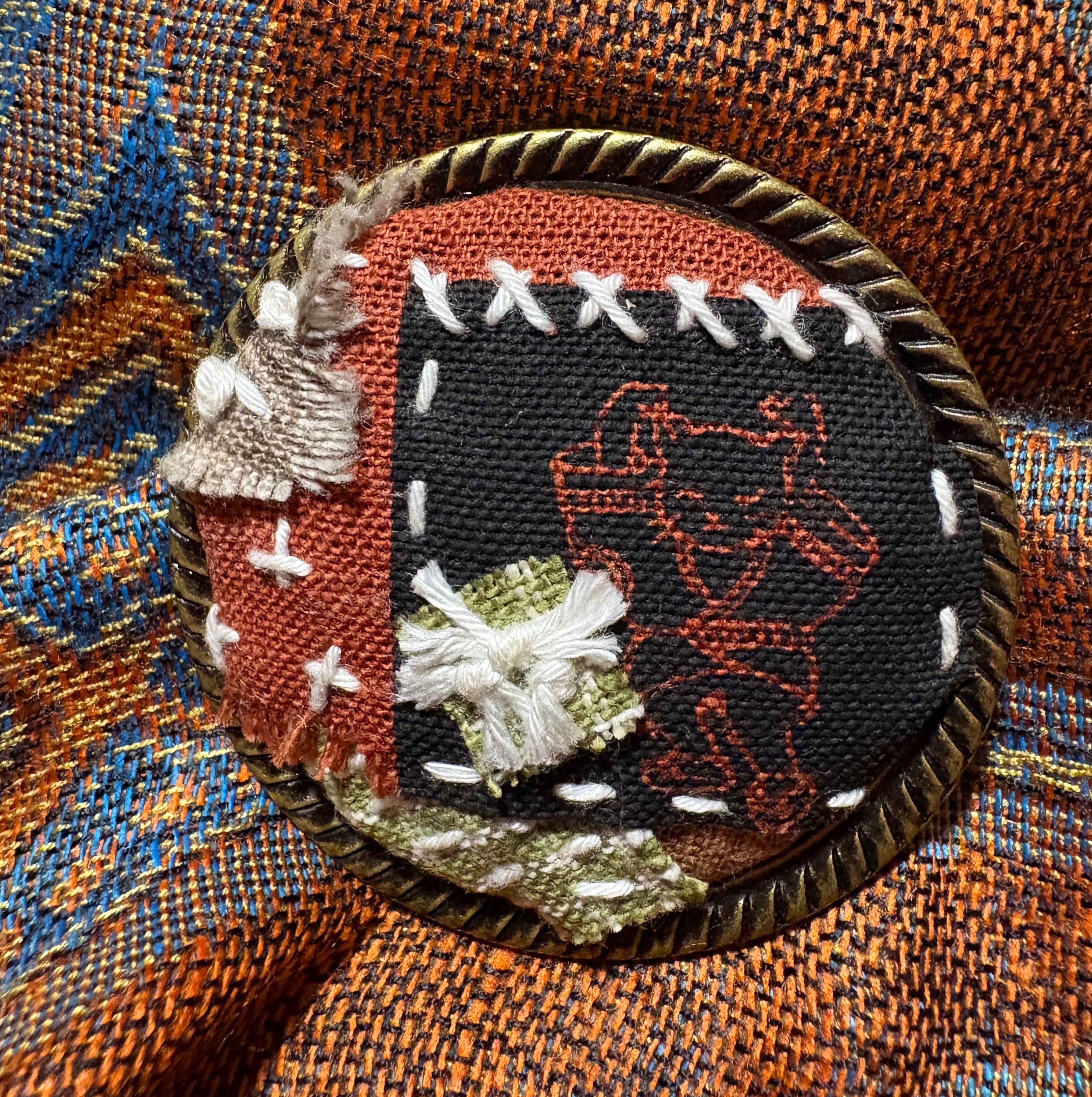 Hand stitched Boro inspired brooch