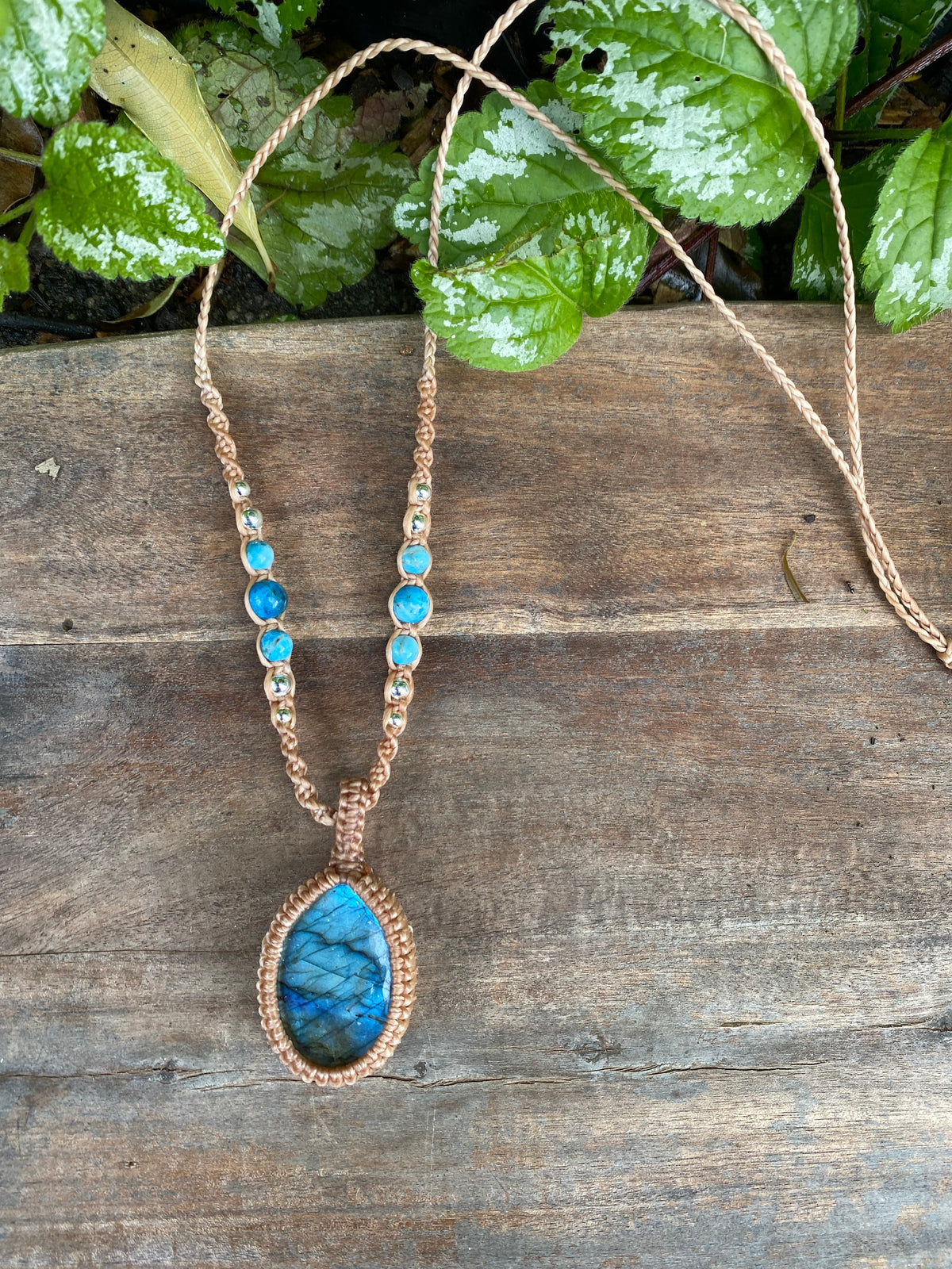 Labradorite Pendant Necklace: Beaded Macrame, Adjustable Boho Gift