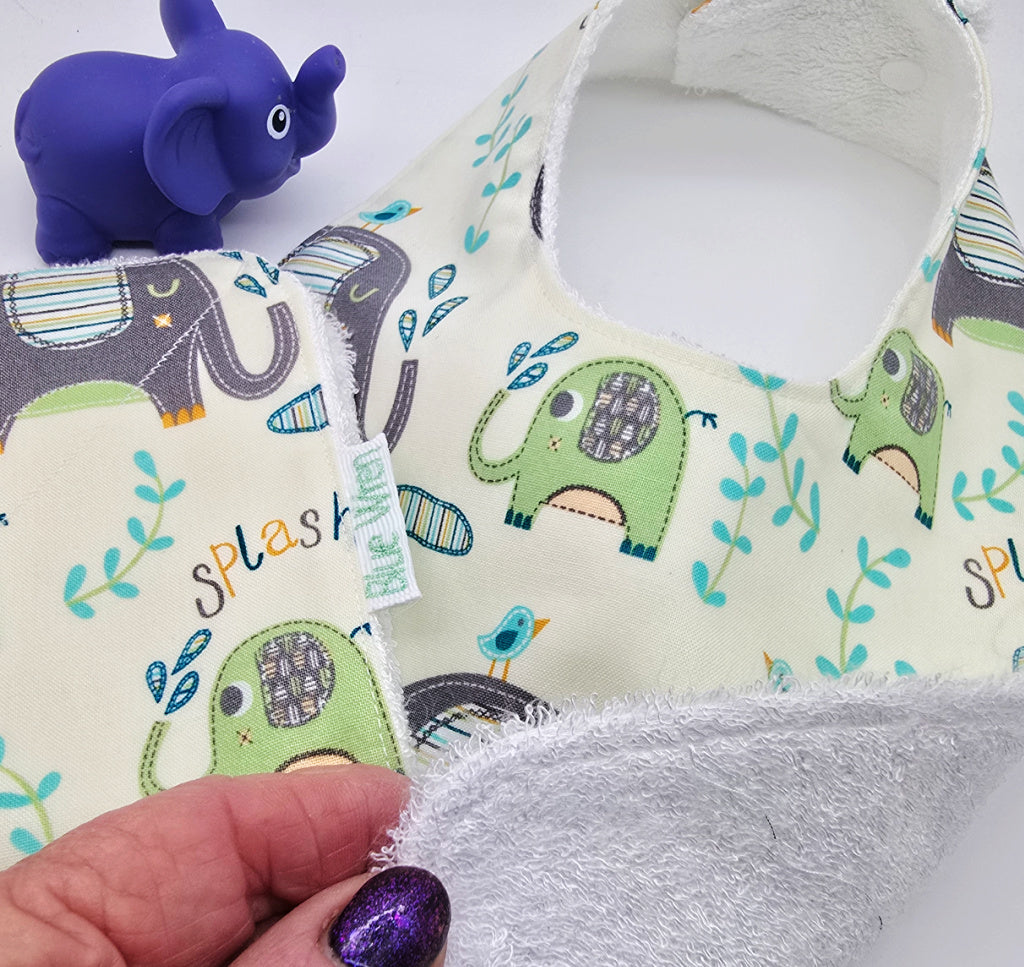 Elephant Baby Bib and Wash Cloth Gift Set