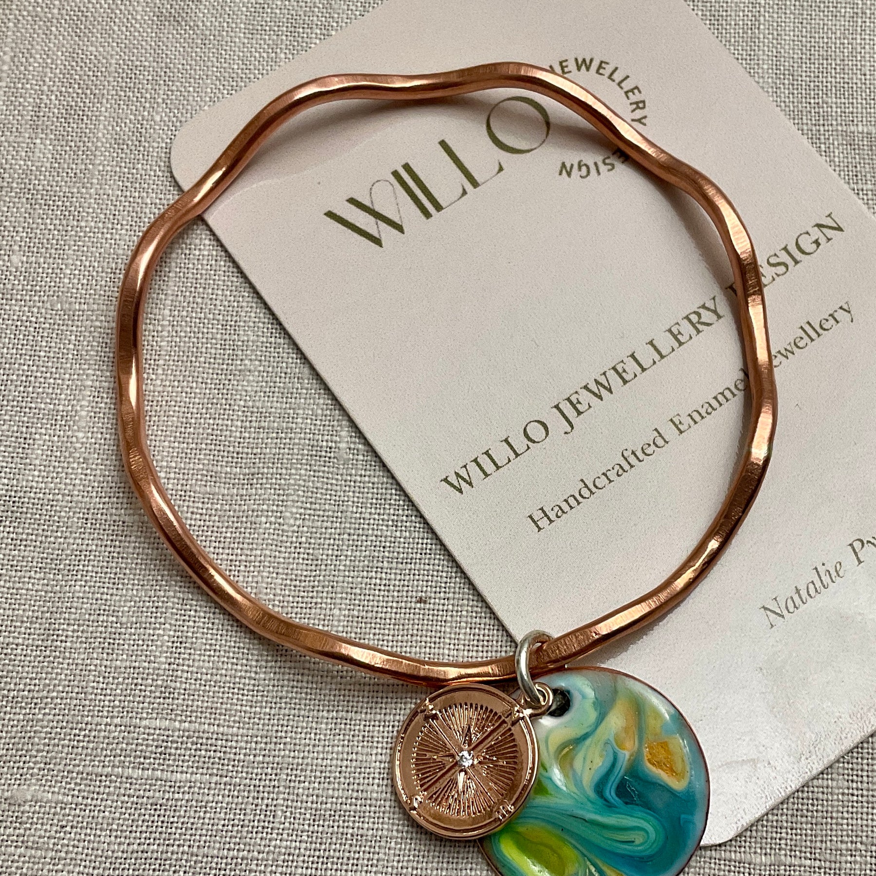 Waves bangle With enamel charm. Three styles