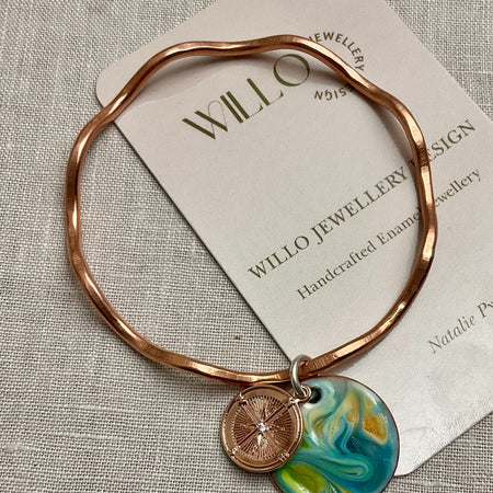 Waves bangle With enamel charm. Three styles