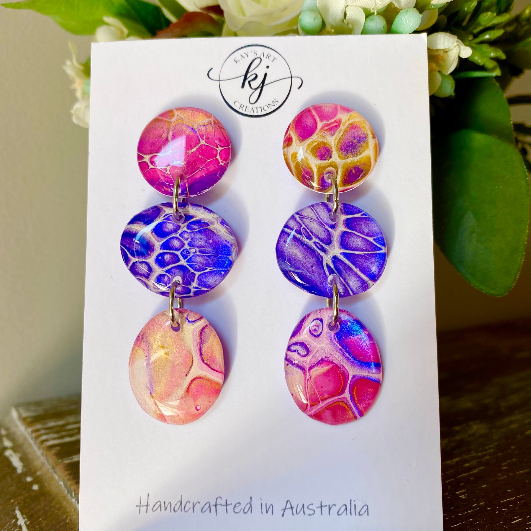 Artisan Hand Painted Stud Dangle Earrings