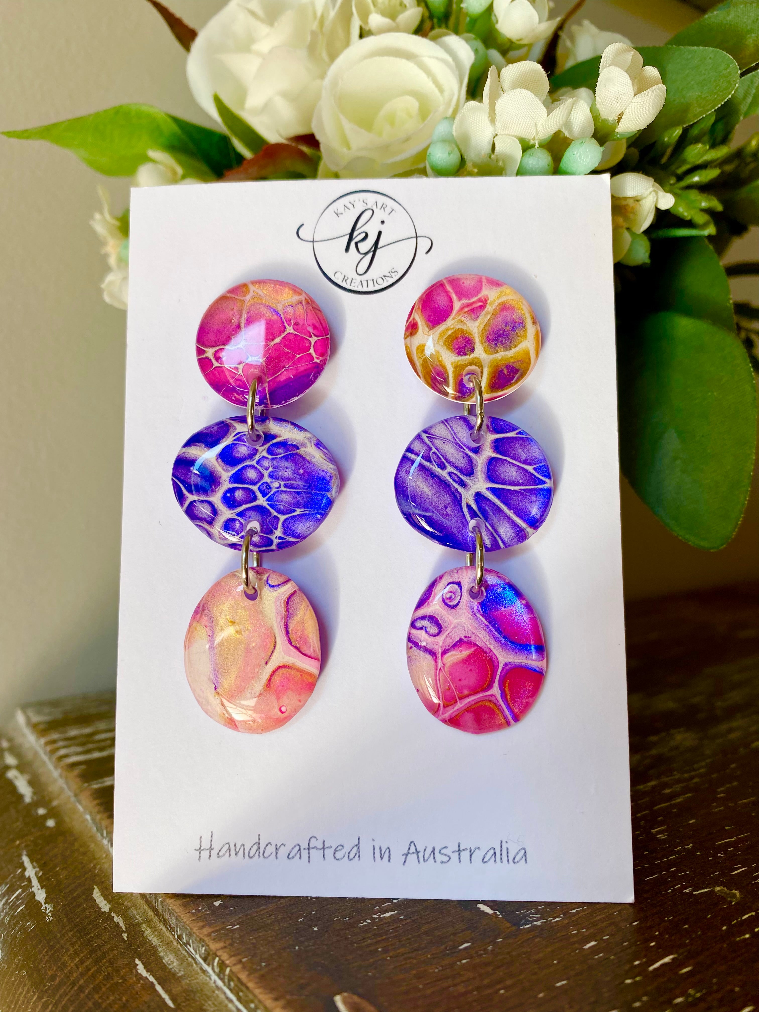Artisan Hand Painted Stud Dangle Earrings