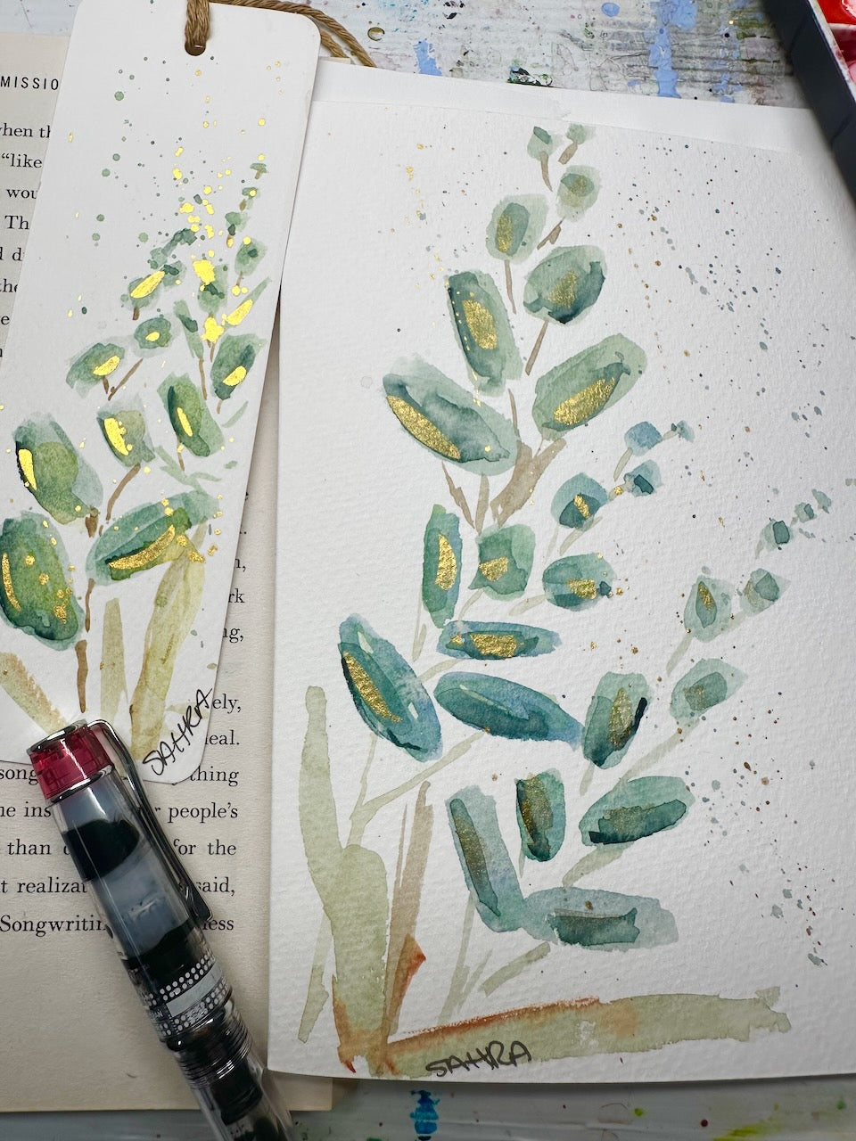 Hand Painted Greeting Card & Bookmark