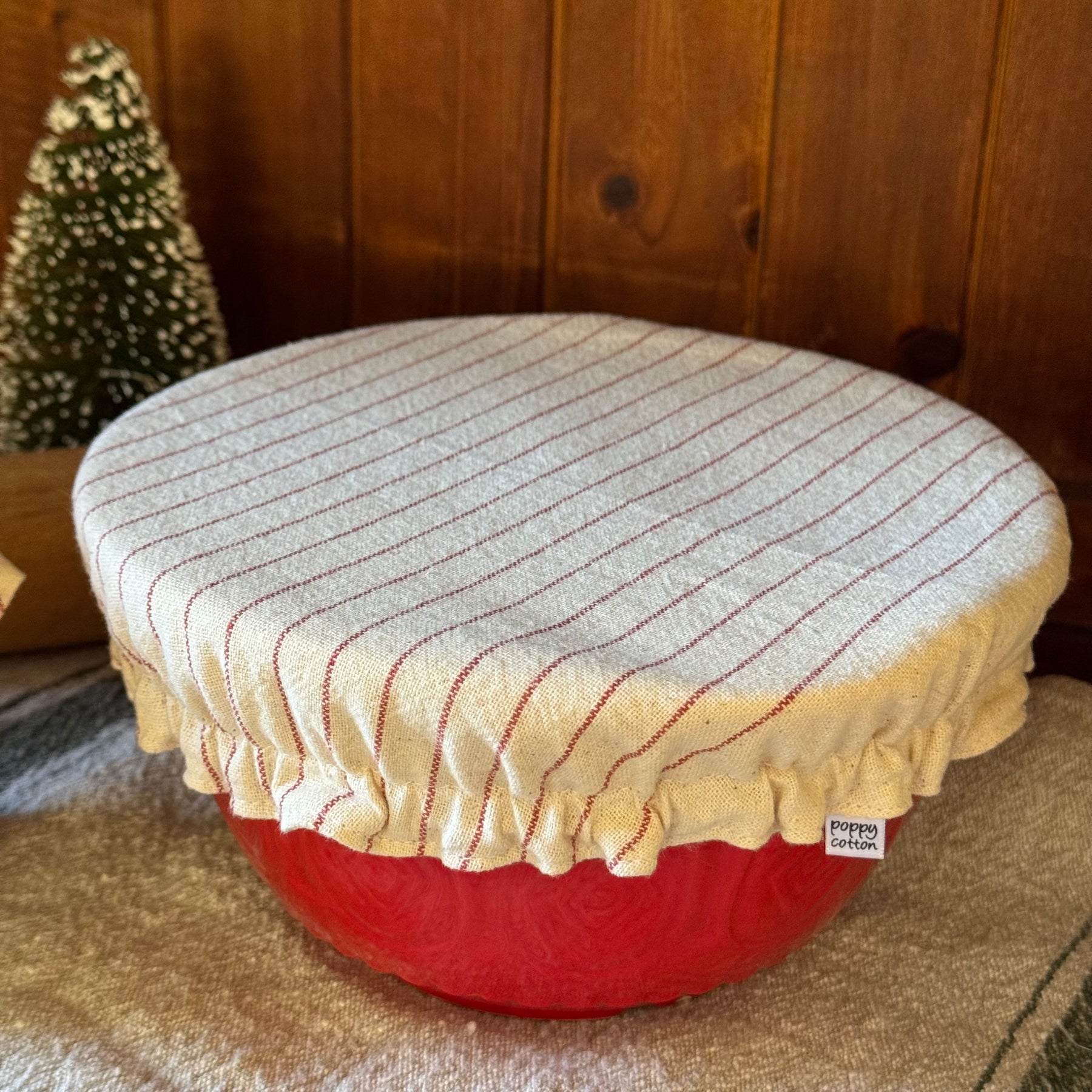 Reusable Christmas Pudding Bowl Covers & Matching Frilled Jar Cover | Reversible Natural Cotton