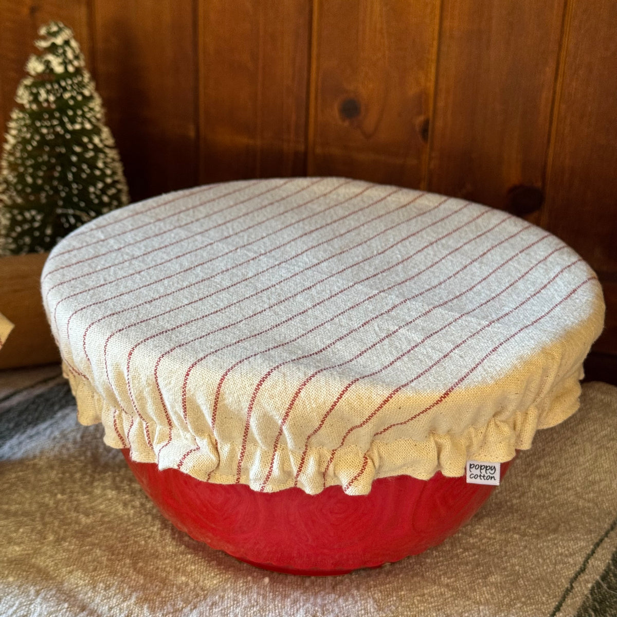 Reusable Christmas Pudding Bowl Covers & Matching Frilled Jar Cover | Reversible Natural Cotton
