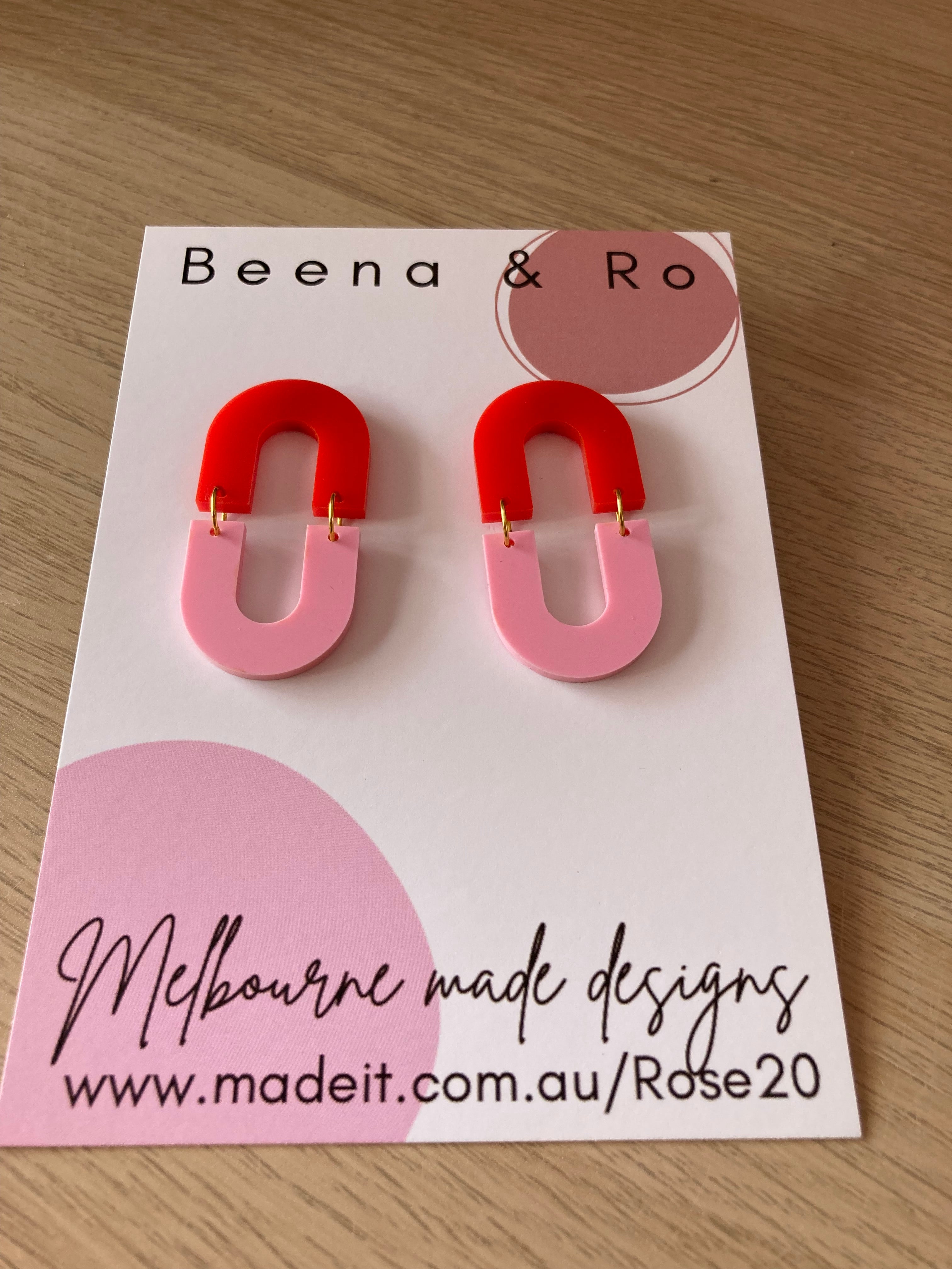Pink / red loop earrings