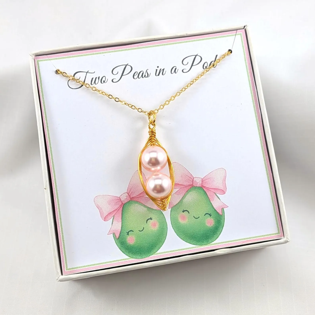 Two Pink Peas In A Pod Sisters Necklace