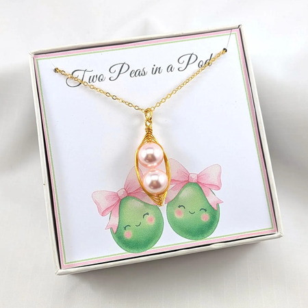 Two Pink Peas In A Pod Sisters Necklace