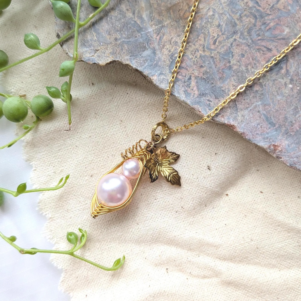 Mother And Daughter Peapod Necklace, Mother And Child Necklace