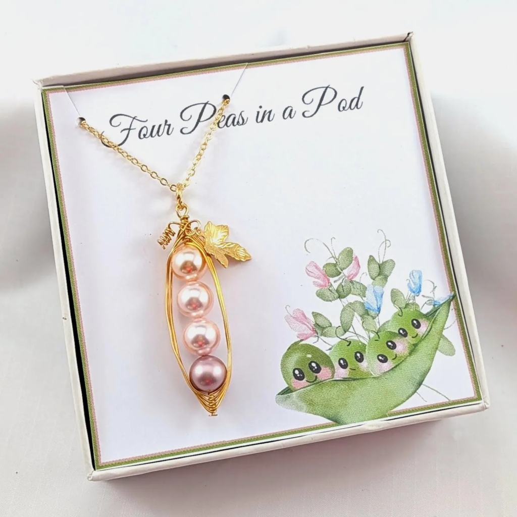 Four Peas In A Pod Necklace, Select Your Desired Pearls