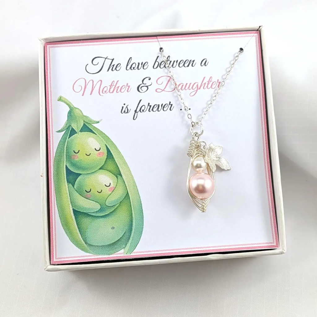 Mother And Daughter Peapod Necklace, Mother And Child Necklace