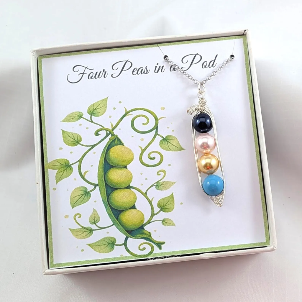 Four Peas In A Pod Family Birthstone Necklace