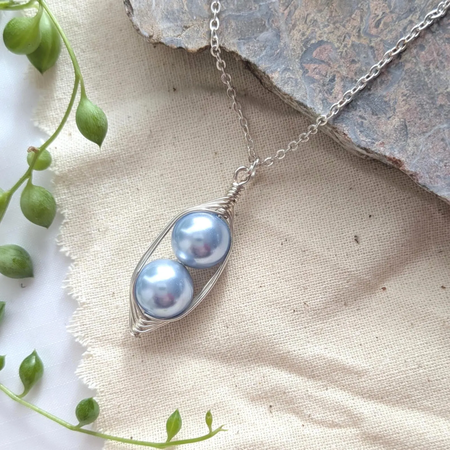 Two Blue Peas In A Pod Silver Necklace