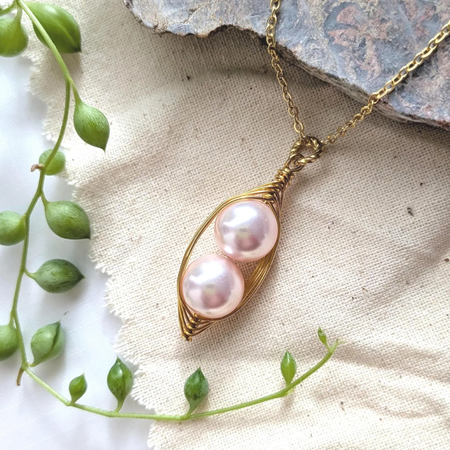 Two Pink Peas In A Pod Gold Necklace