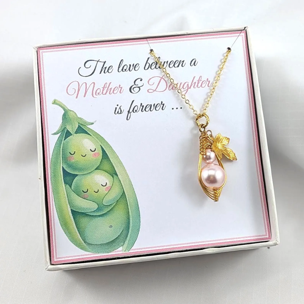 Mother And Daughter Peapod Necklace, Mother And Child Necklace