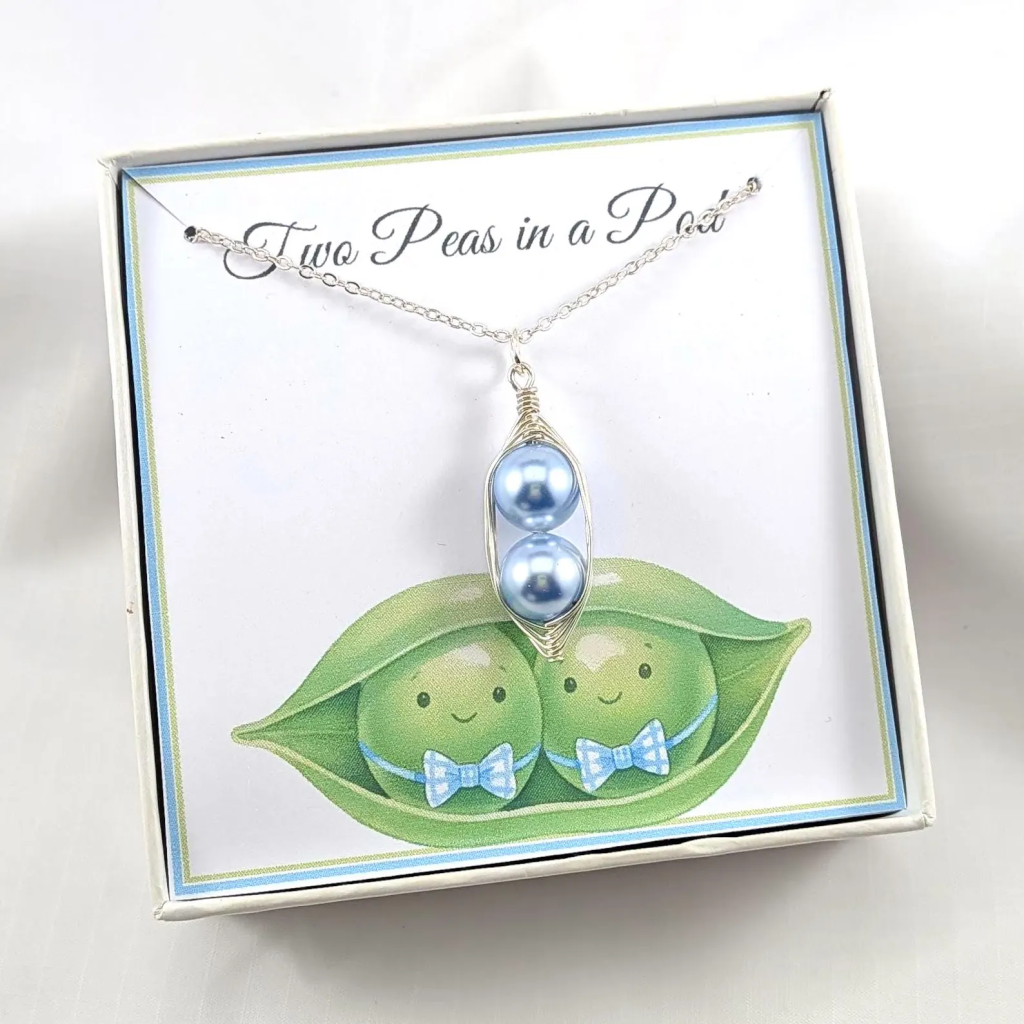 Two Blue Peas In A Pod Silver Necklace
