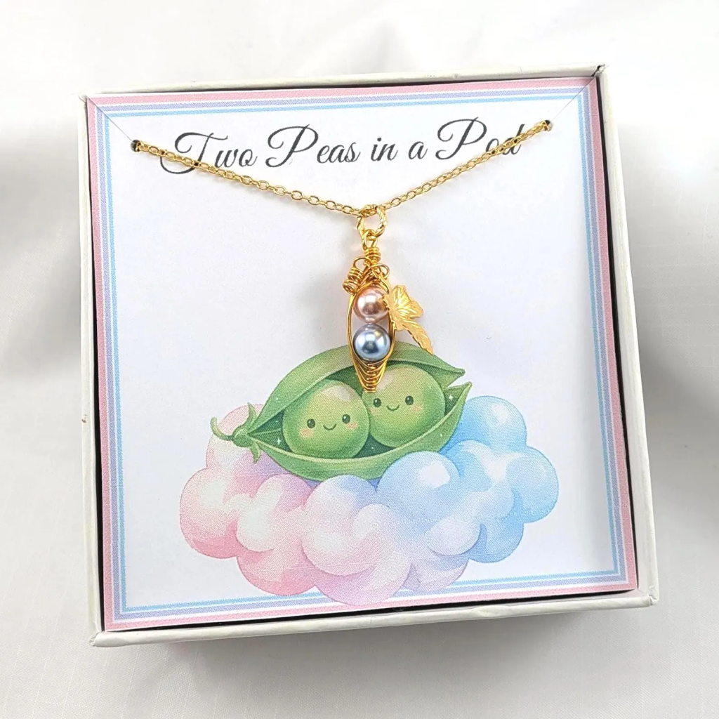 Two Peas in a Pod Necklace for Girl and Boy