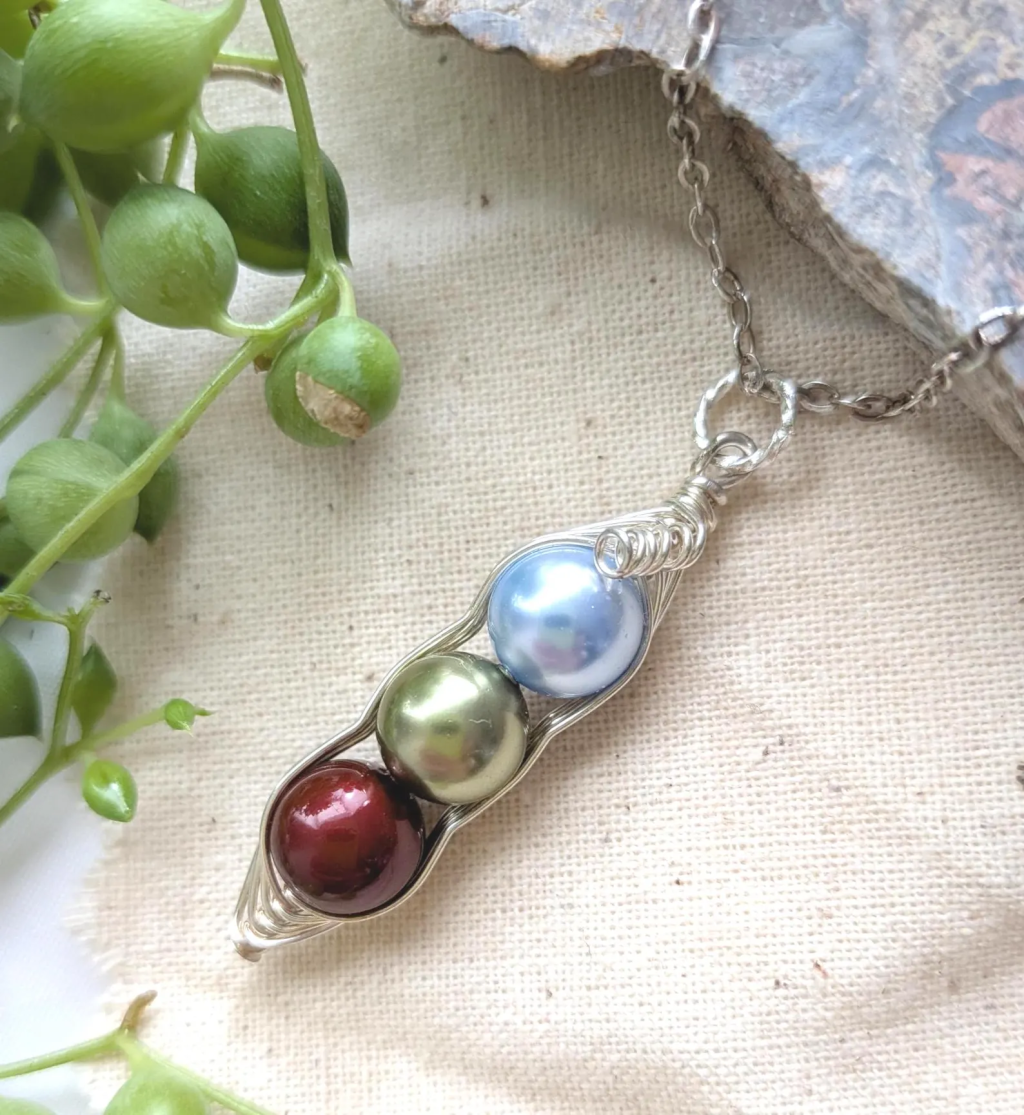 Three Peas In A Pod Personalized Birthstone Necklace Fitted Style
