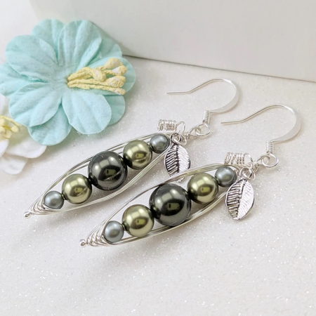 Five Green Peas in a Pod Silver Earrings