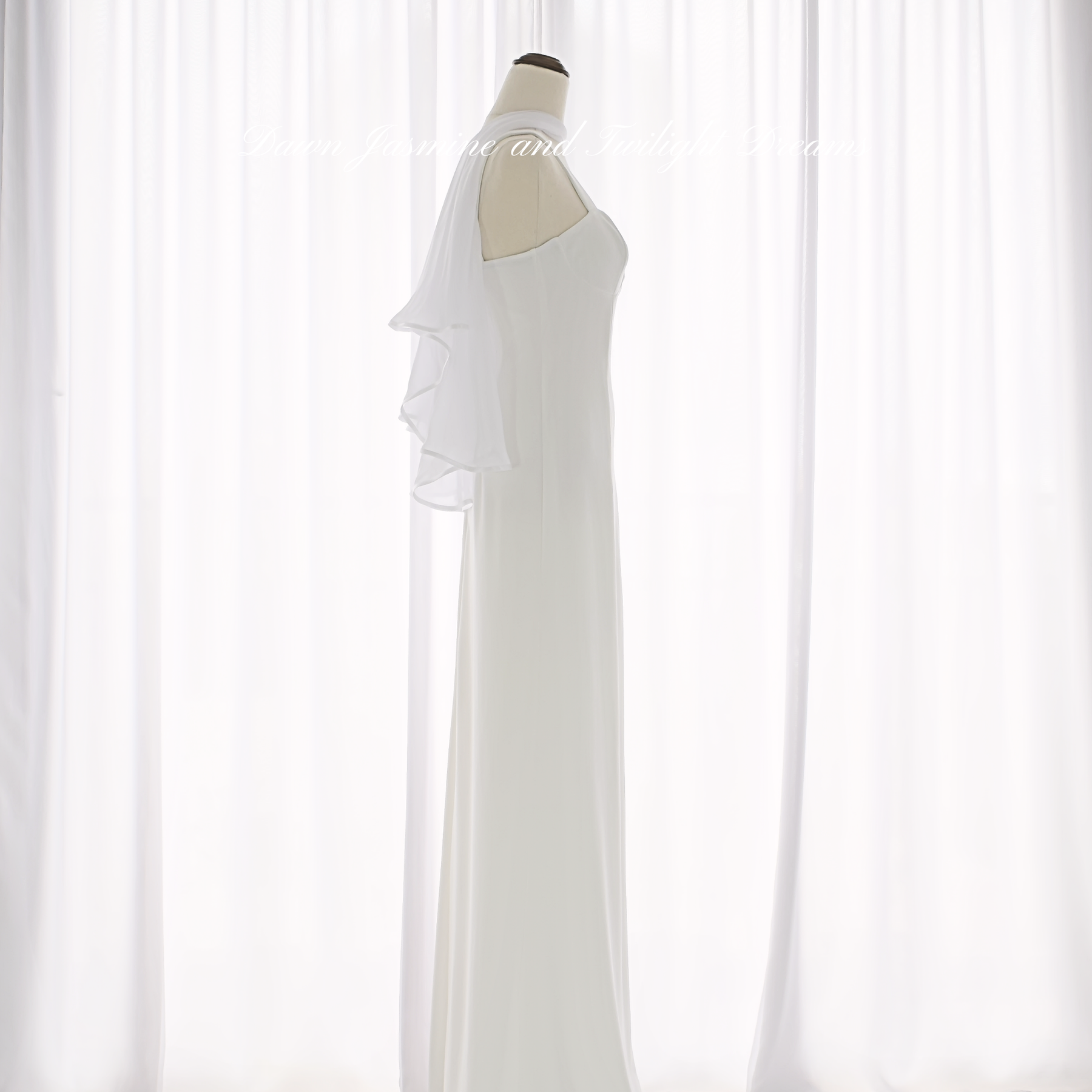 100% Silk Chiffon Center-Split Bridal Cape with Swarovski Crystal Button | The Aria