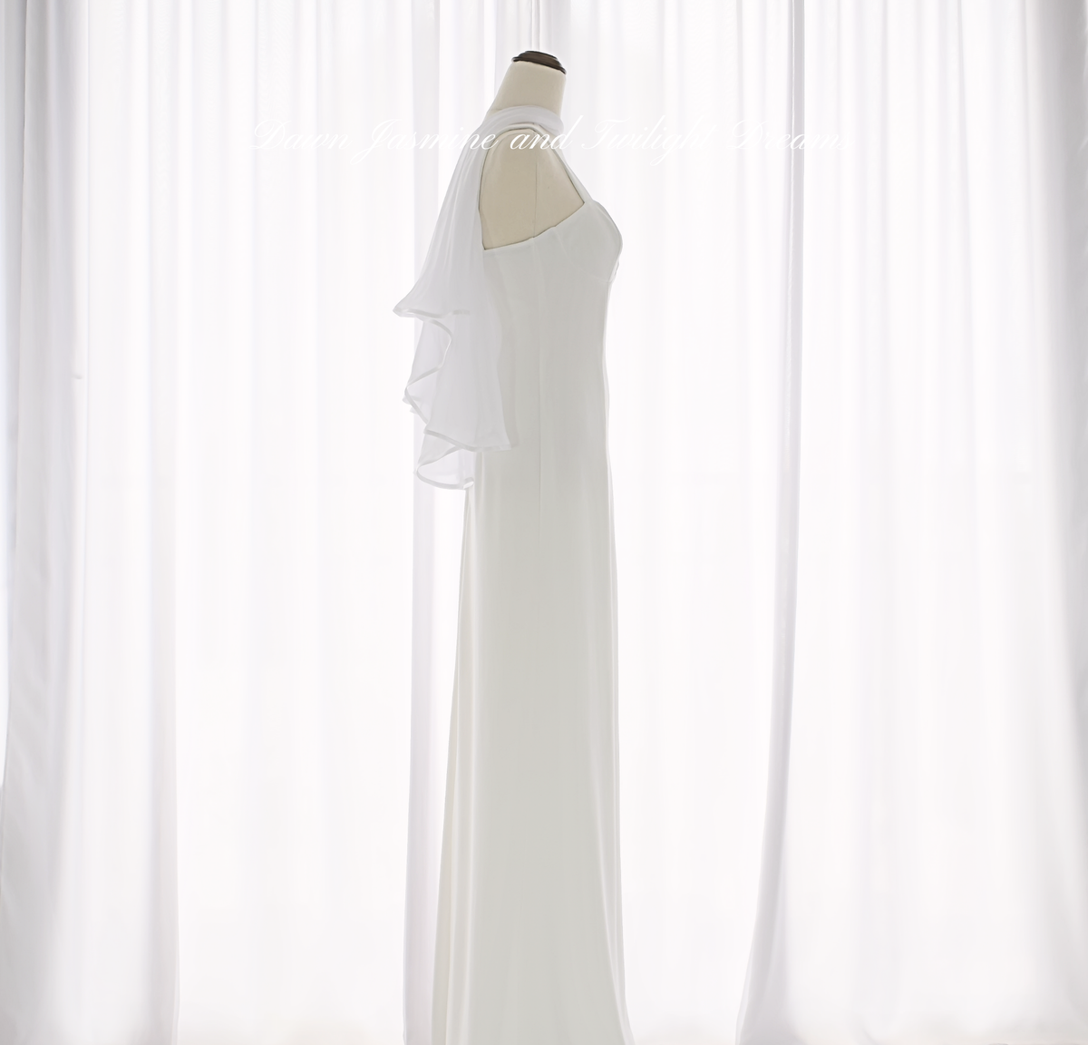 100% Silk Chiffon Center-Split Bridal Cape with Swarovski Crystal Button | The Aria