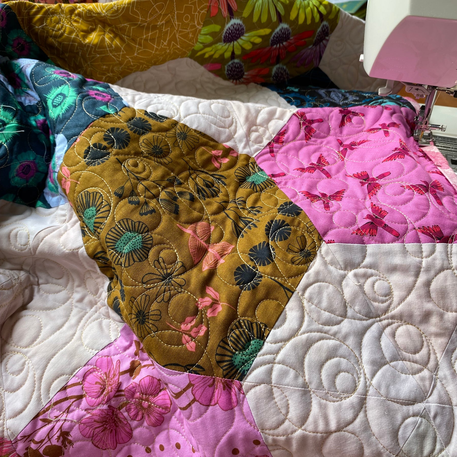 Hexagon Modern Quilt -  Pink Brights and friends