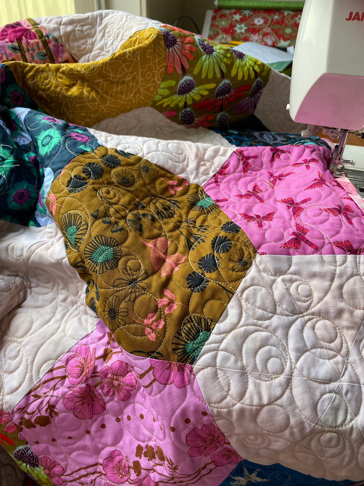 Hexagon Modern Quilt -  Pink Brights and friends
