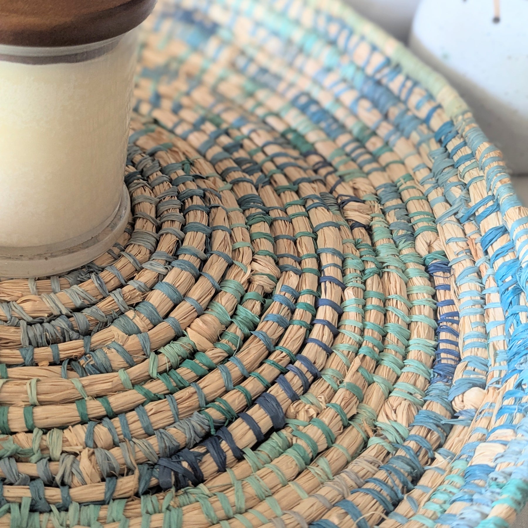 Coiled Basket Woven Rockpool Blues |  50 cm for  Flat Lay Storage or Wall Decor