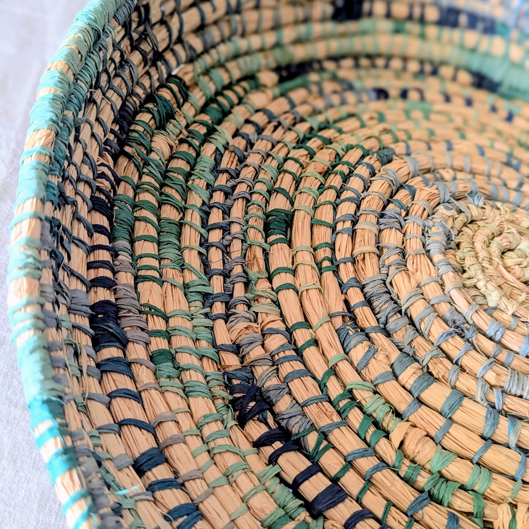 Coiled Basket Woven Rockpool Blues |  50 cm for  Flat Lay Storage or Wall Decor