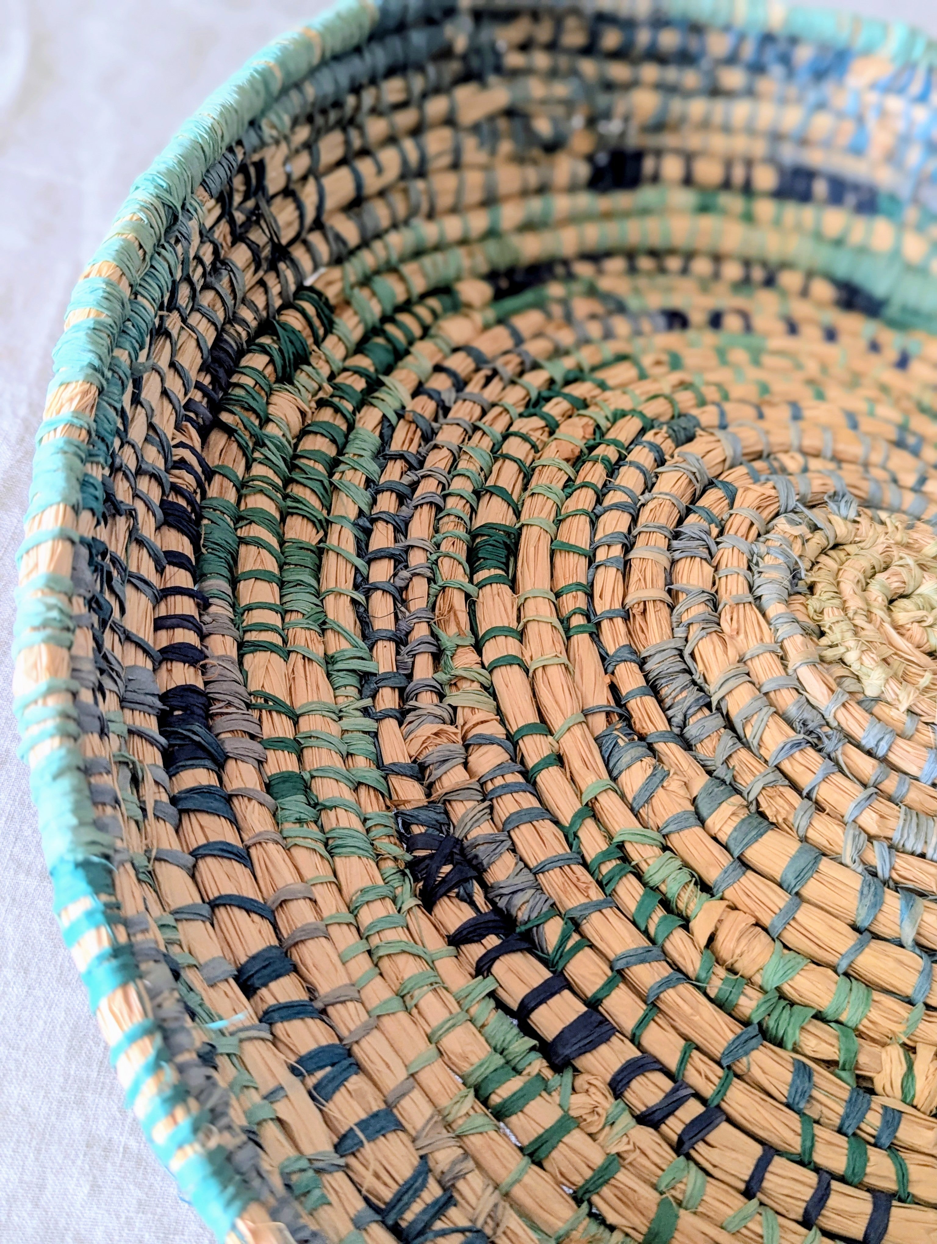 Coiled Basket Woven Rockpool Blues |  50 cm for  Flat Lay Storage or Wall Decor