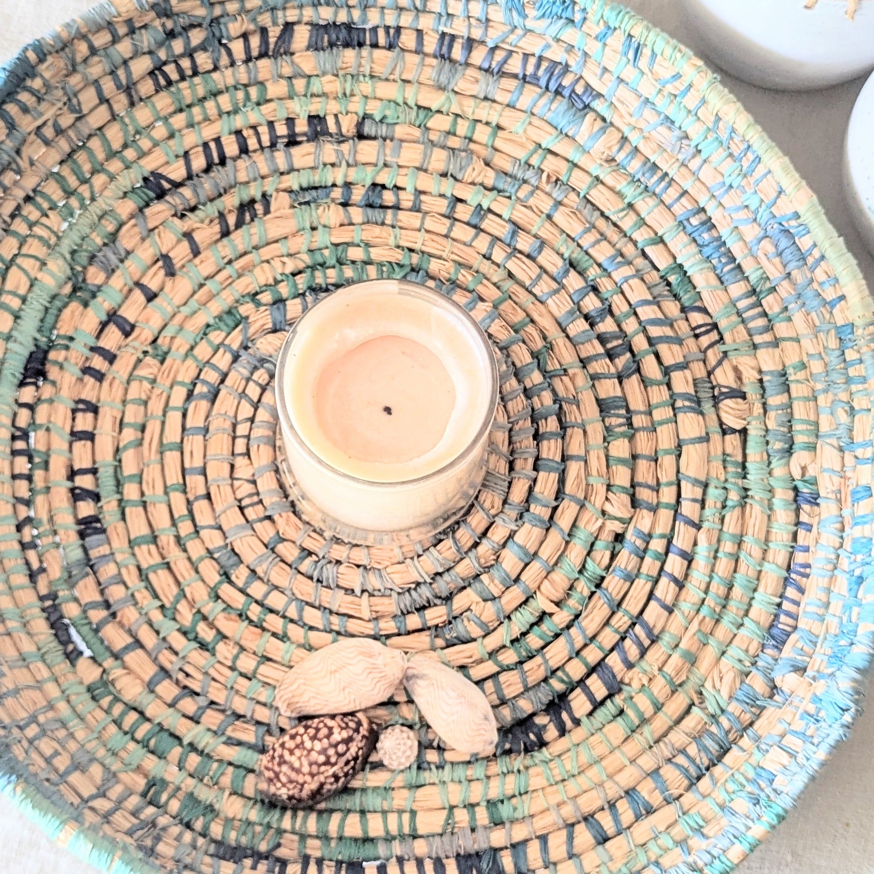 Coiled Basket Woven Rockpool Blues |  50 cm for  Flat Lay Storage or Wall Decor