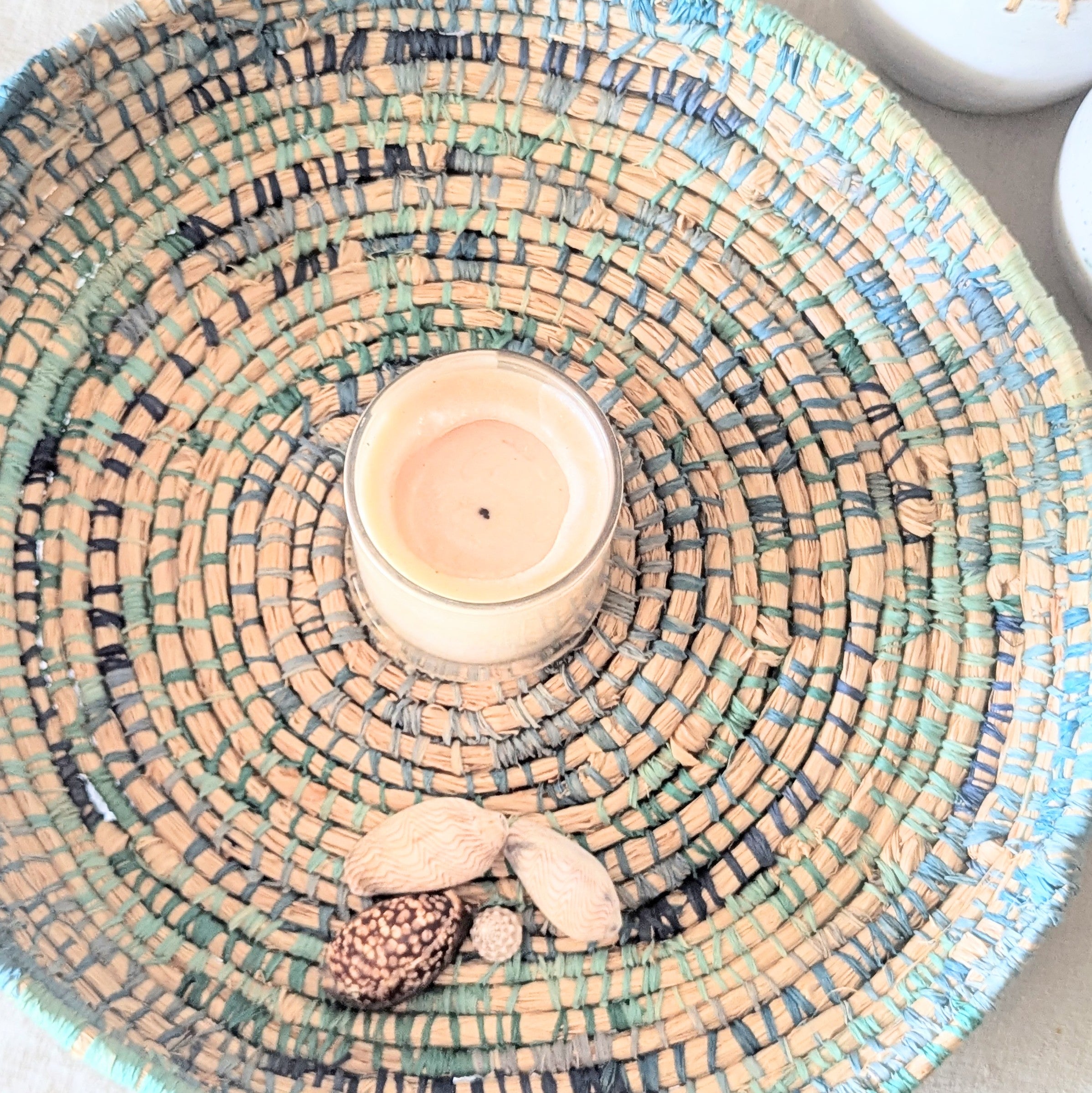 Coiled Basket Woven Rockpool Blues |  50 cm for  Flat Lay Storage or Wall Decor