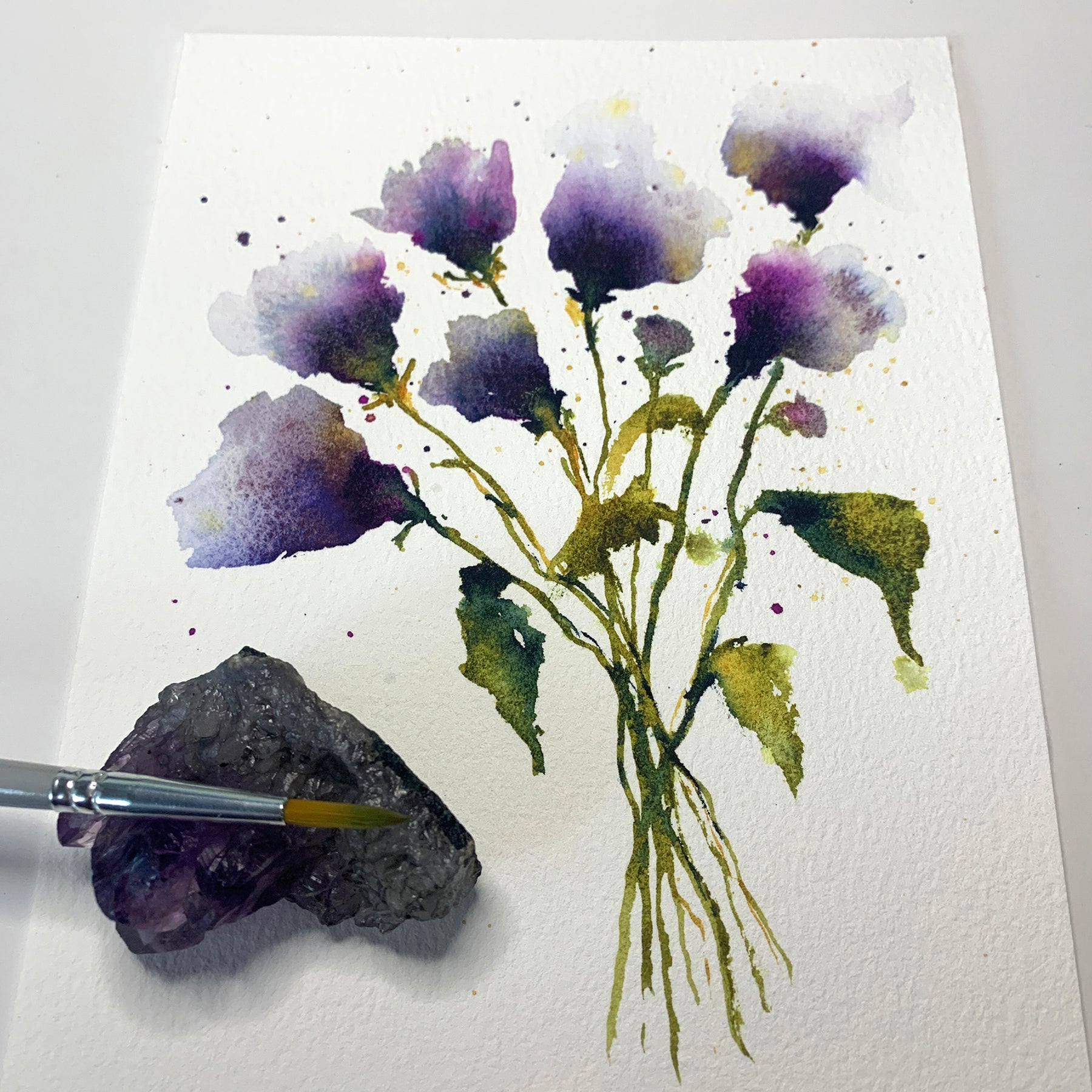 Original Hand-painted Watercolour Artwork - "Nebula Florals" - 5x7"
