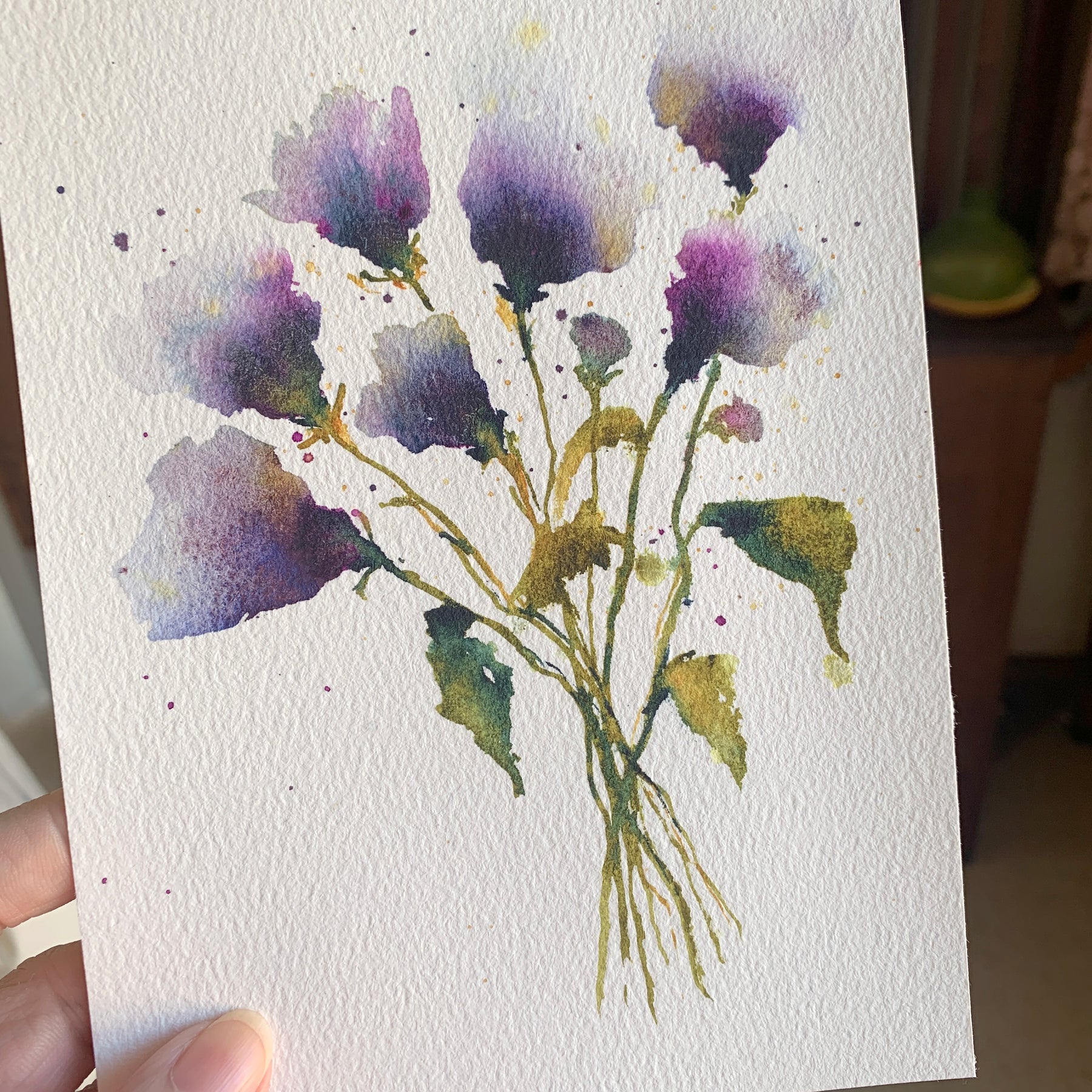 Original Hand-painted Watercolour Artwork - "Nebula Florals" - 5x7"