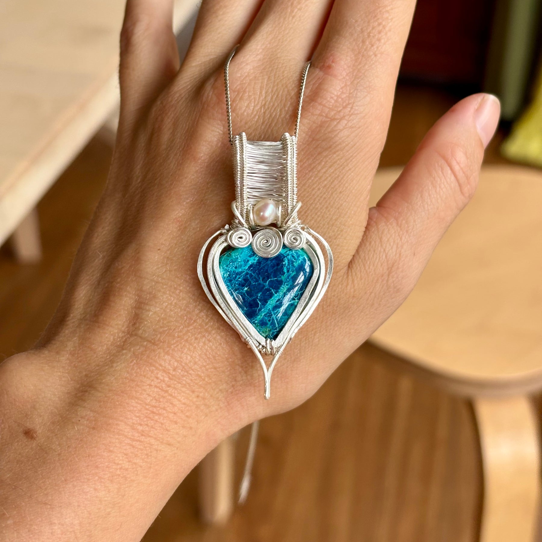Pearl Shattuckite silver Crystal pendant