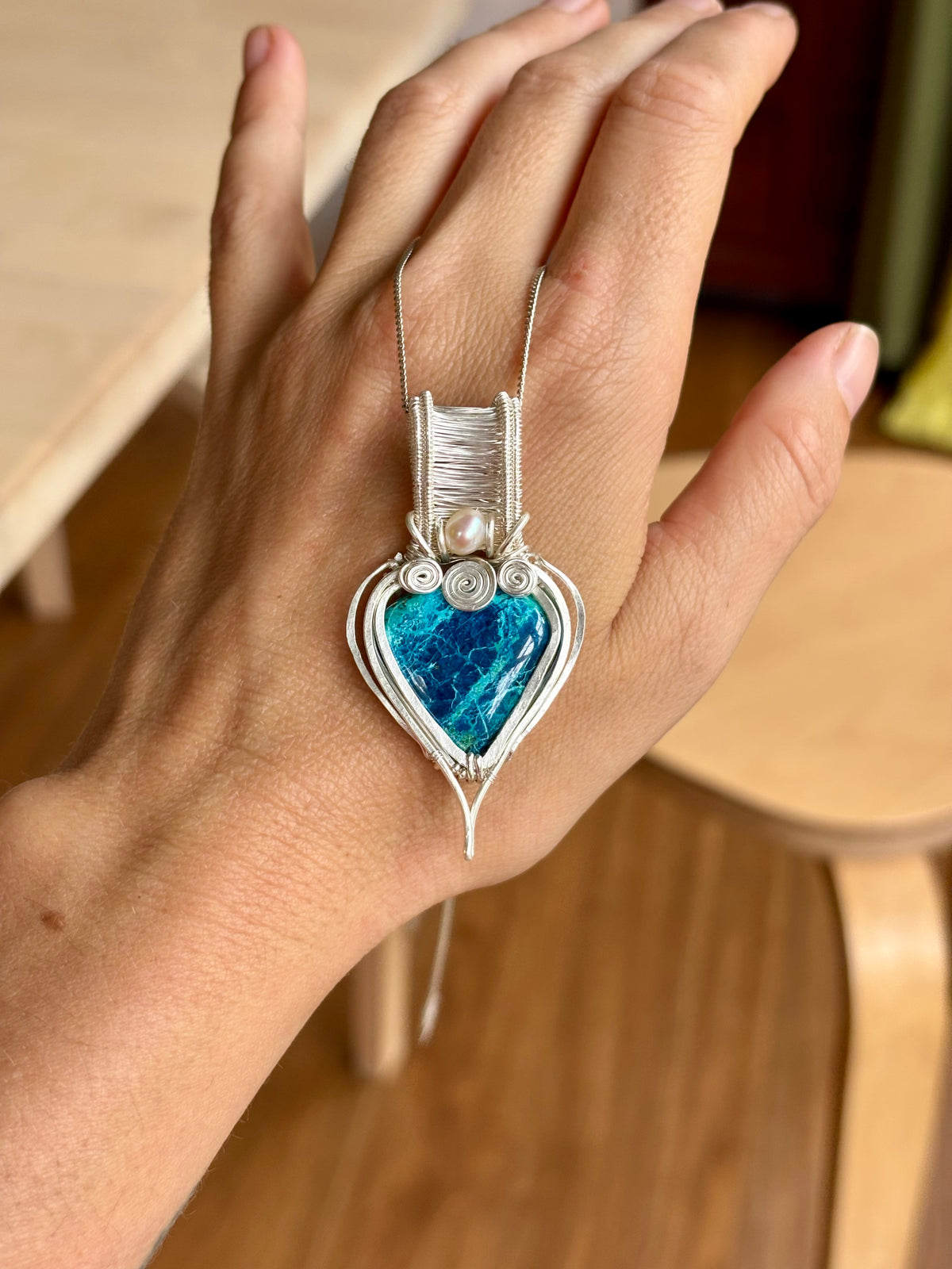 Pearl Shattuckite silver Crystal pendant