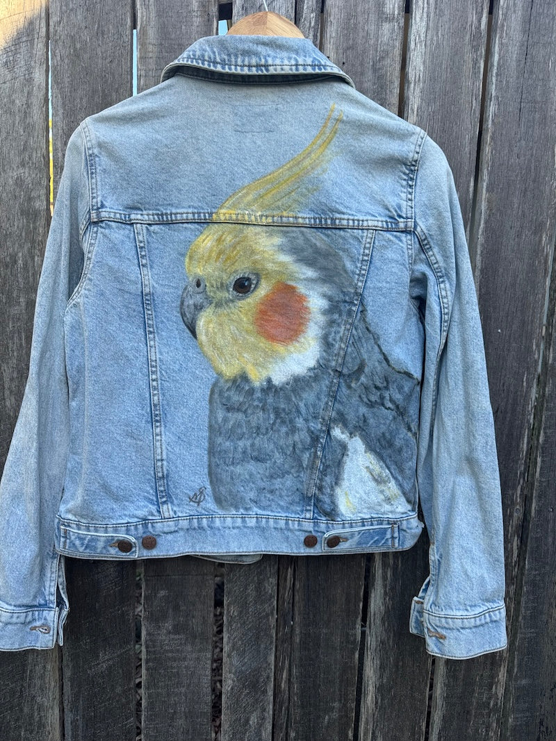 Cockatiel Hand-painted Denim Recycled Jacket 14