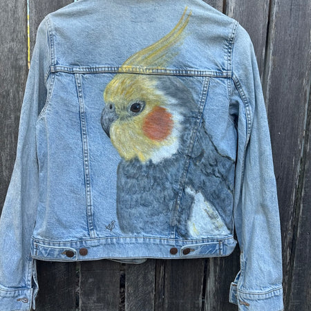 Cockatiel Hand-painted Denim Recycled Jacket 14
