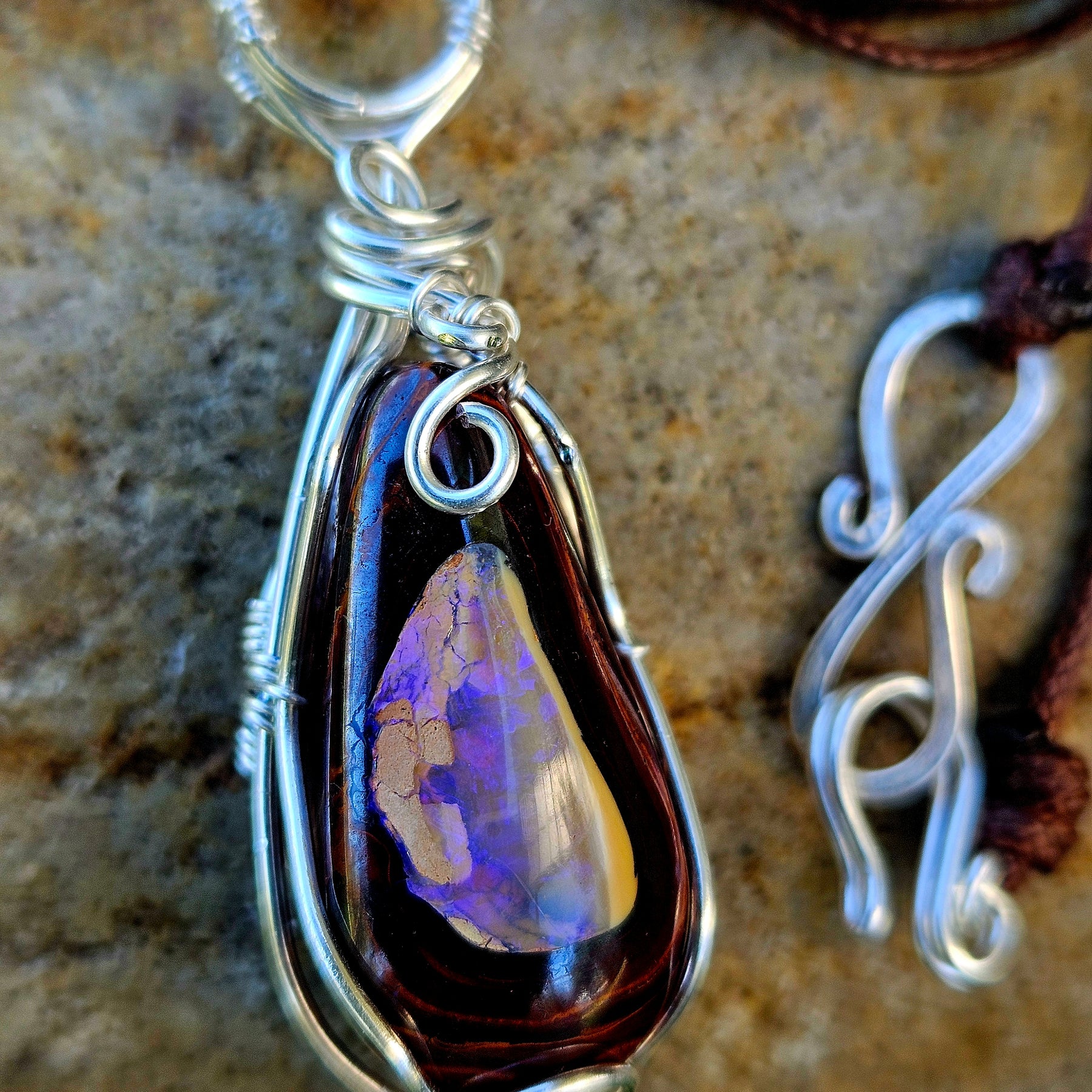 Boulder Opal & Sterling Silver Wire-Wrapped Pendant