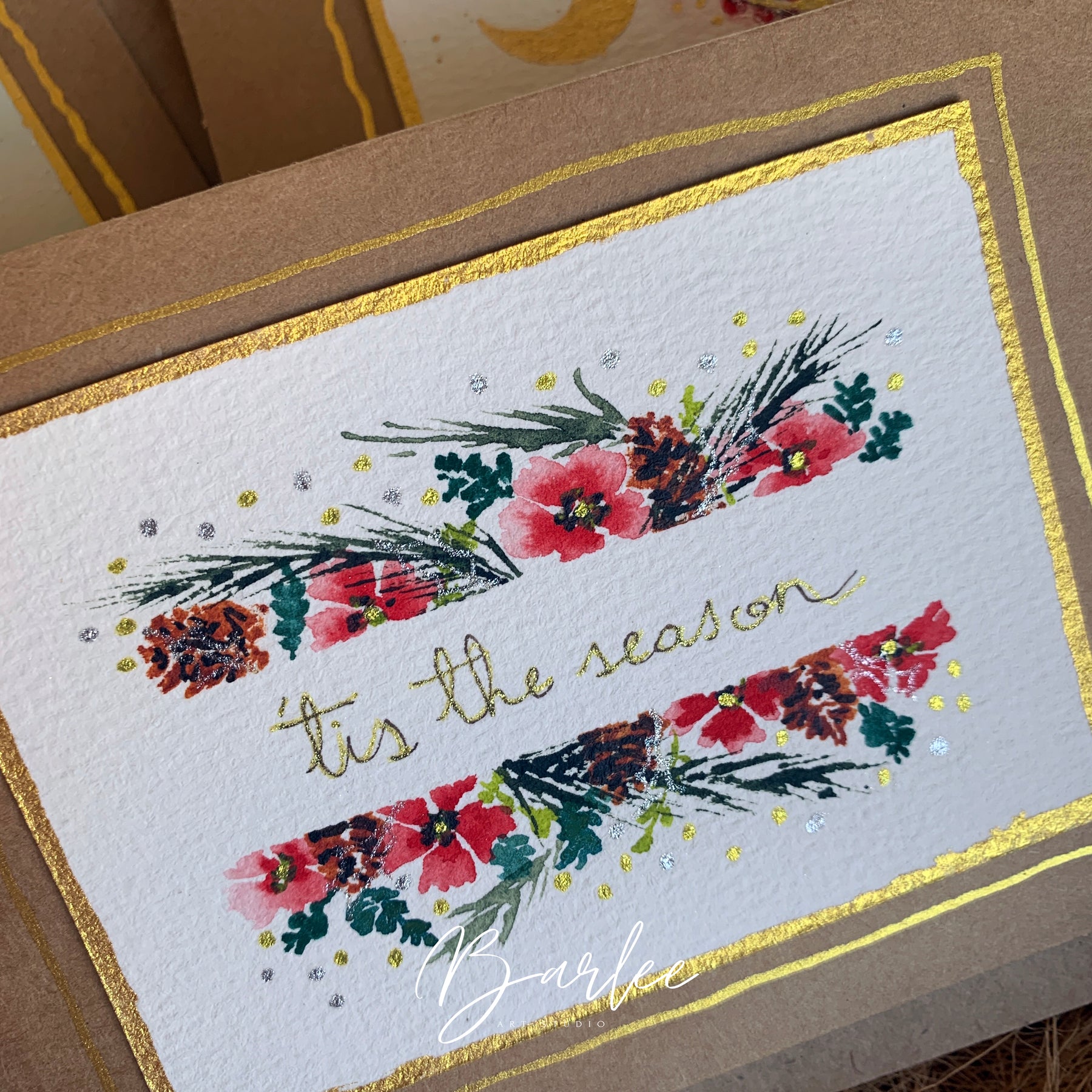 Set of 3 Hand-Painted Christmas Cards - One-of-a-Kind.
