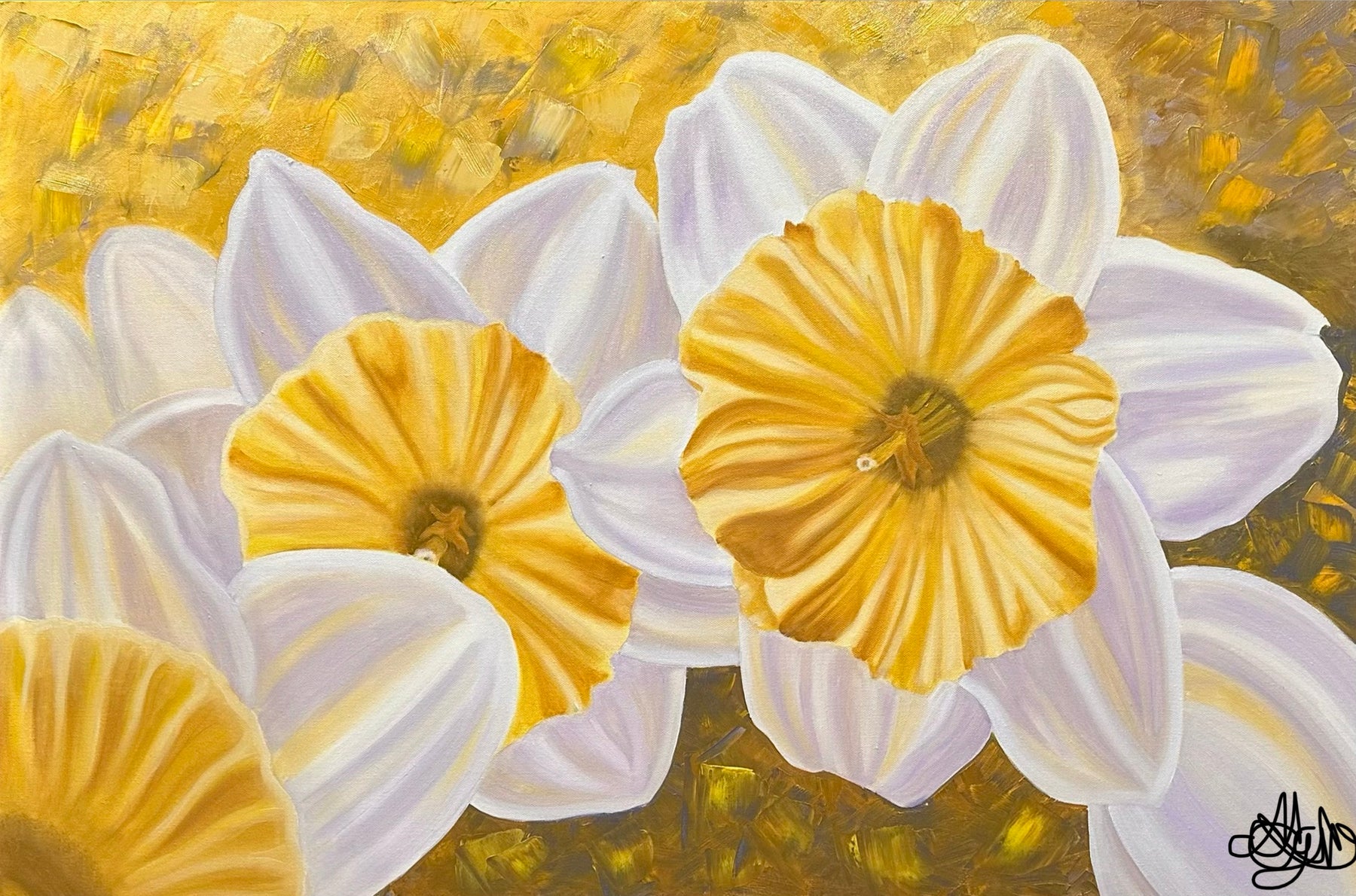 Golden Awakening - Daffodil Oil Painting - Hand Painted