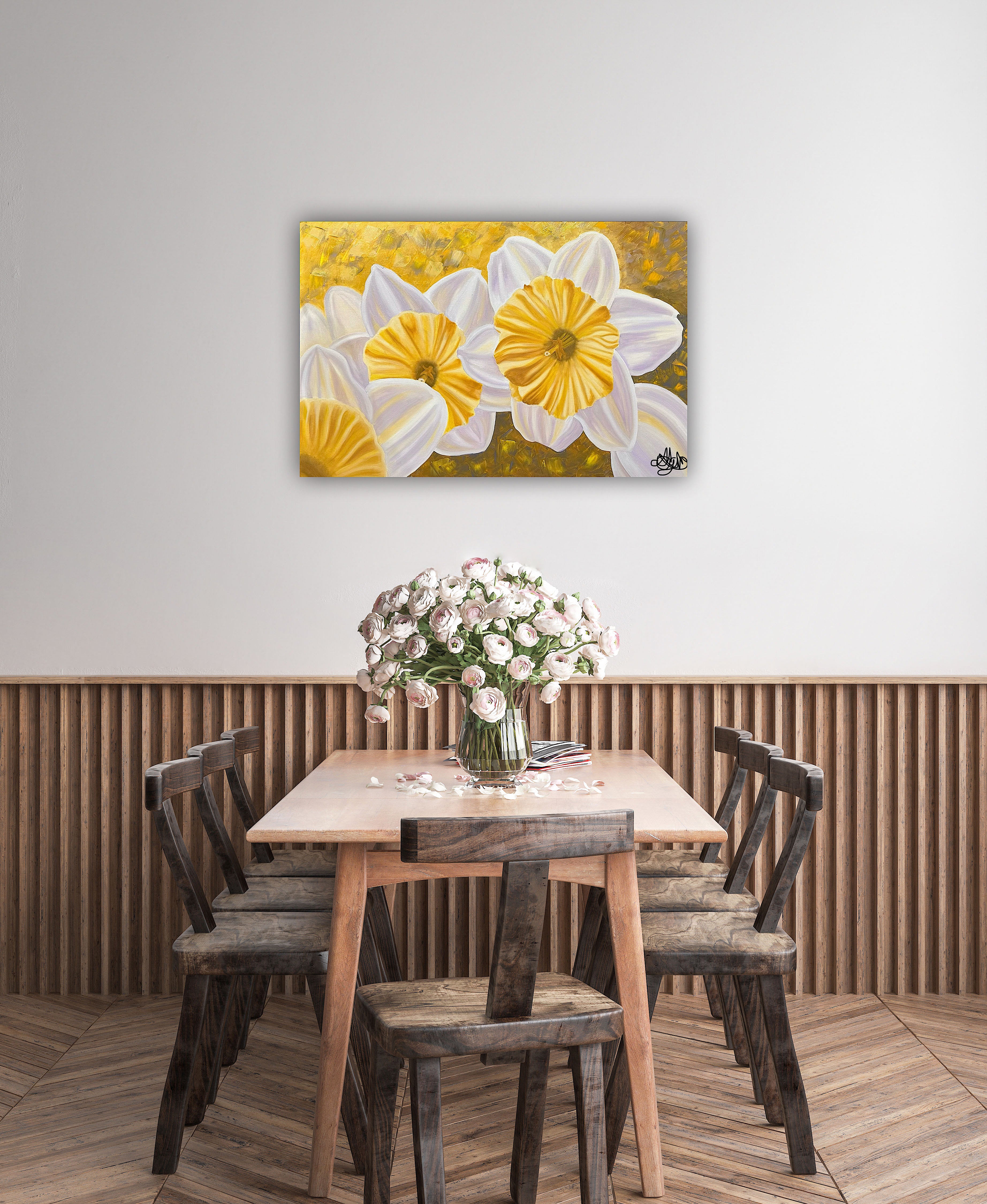 Golden Awakening - Daffodil Oil Painting - Hand Painted