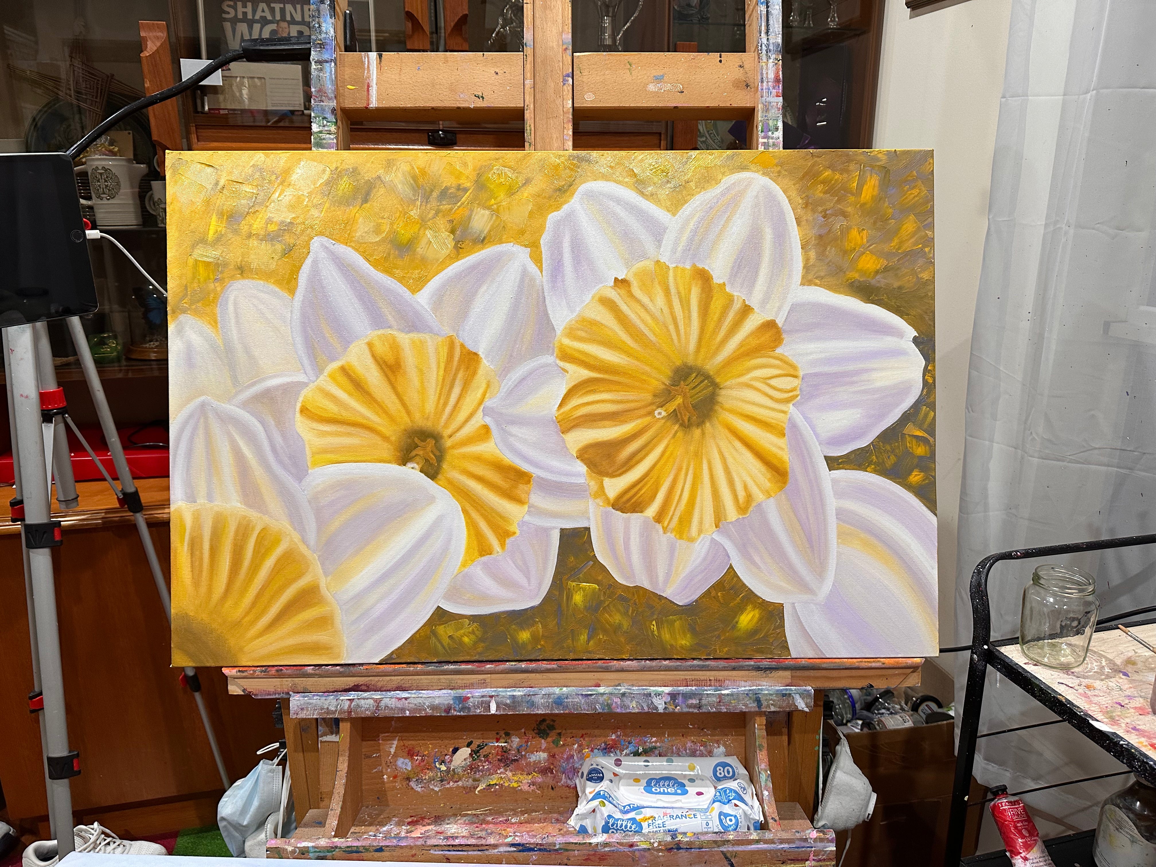 Golden Awakening - Daffodil Oil Painting - Hand Painted