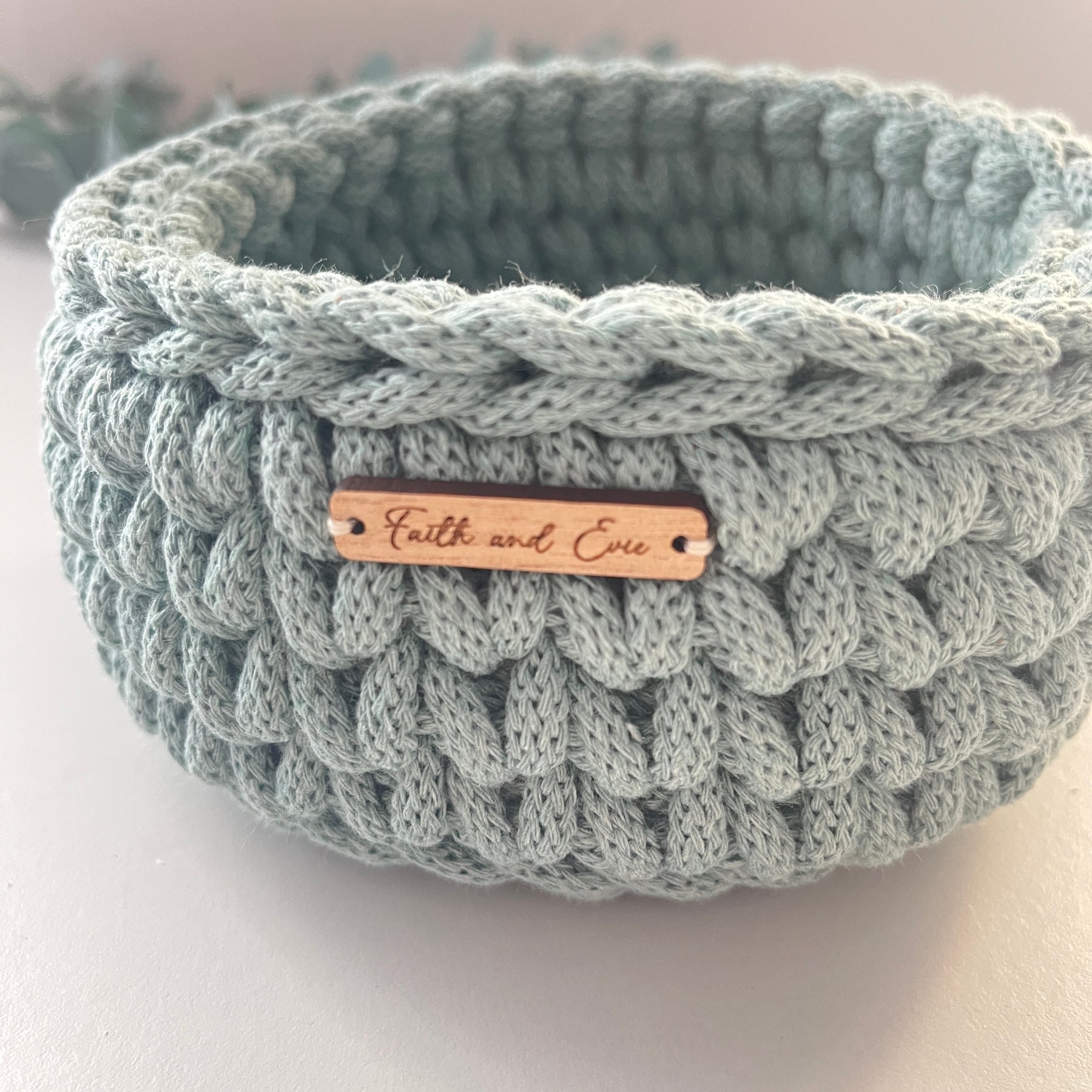 Small crochet basket - colour Duck Egg Blue