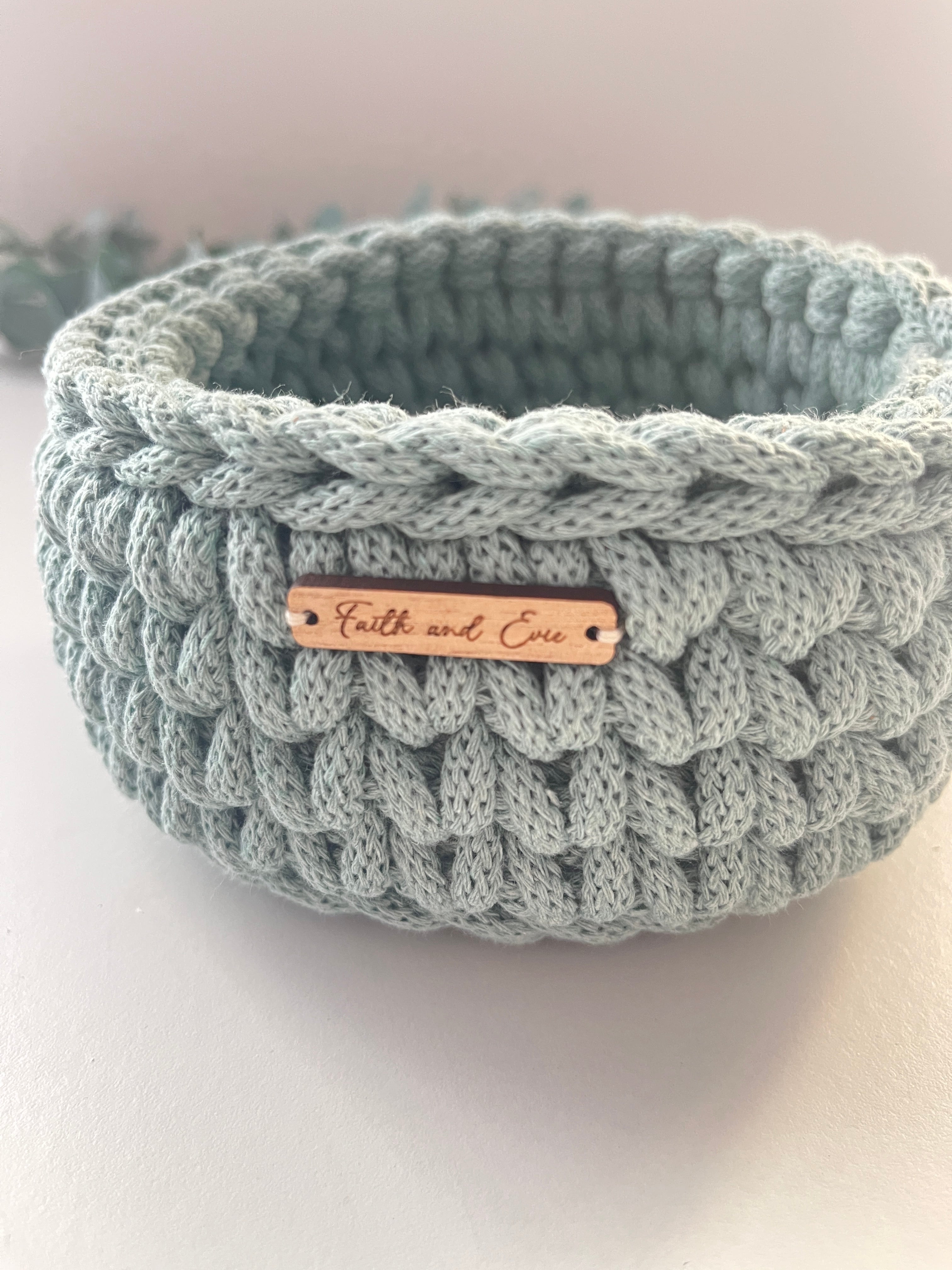Small crochet basket - colour Duck Egg Blue