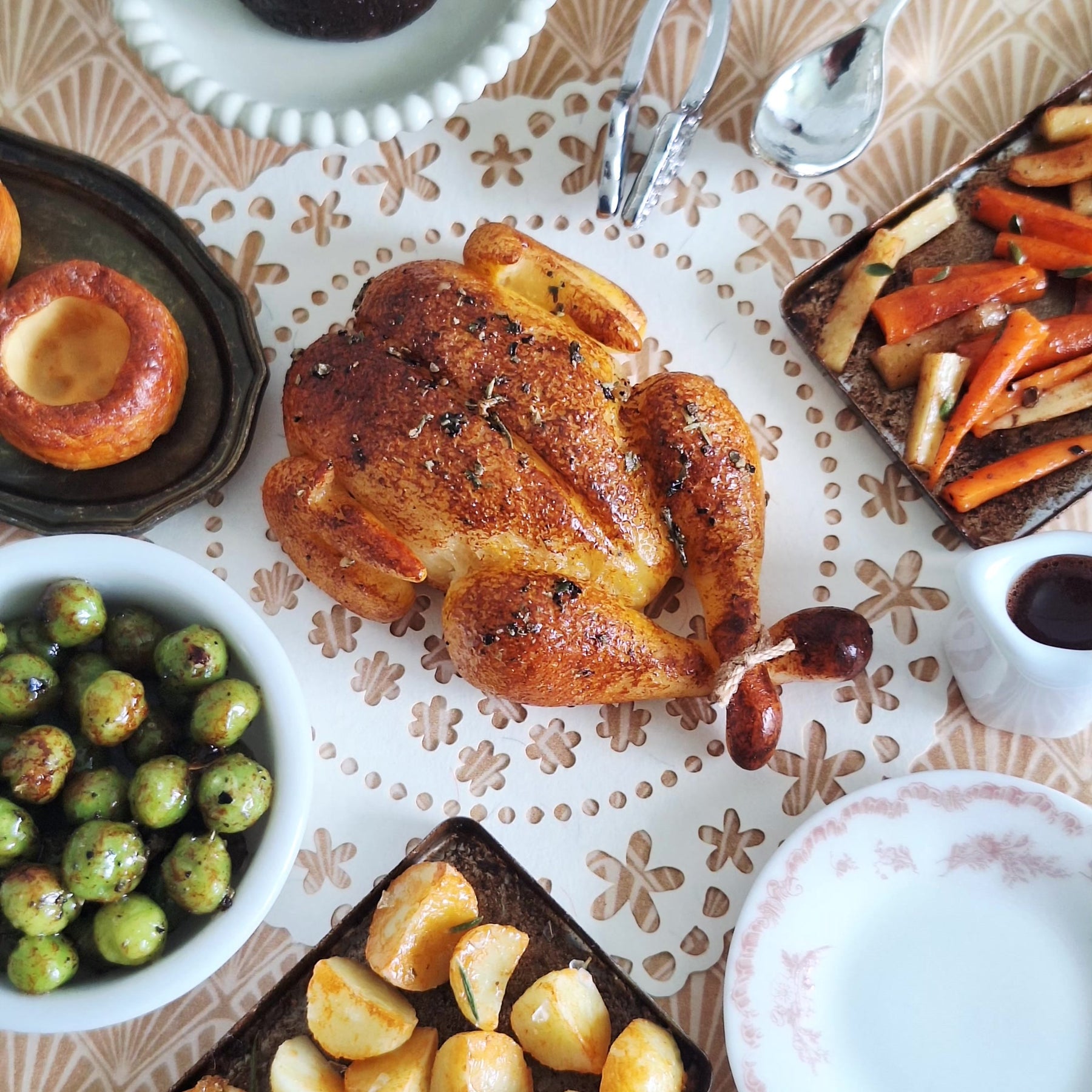 Roast Turkey (with ornate serving tongs)