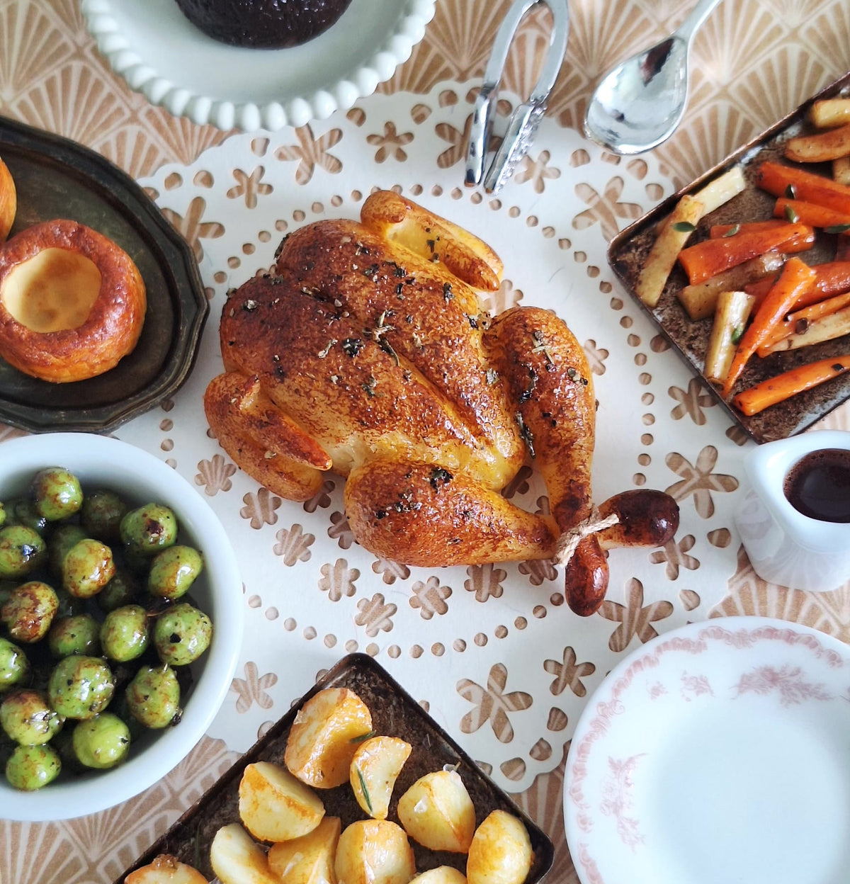 Roast Turkey (with ornate serving tongs)